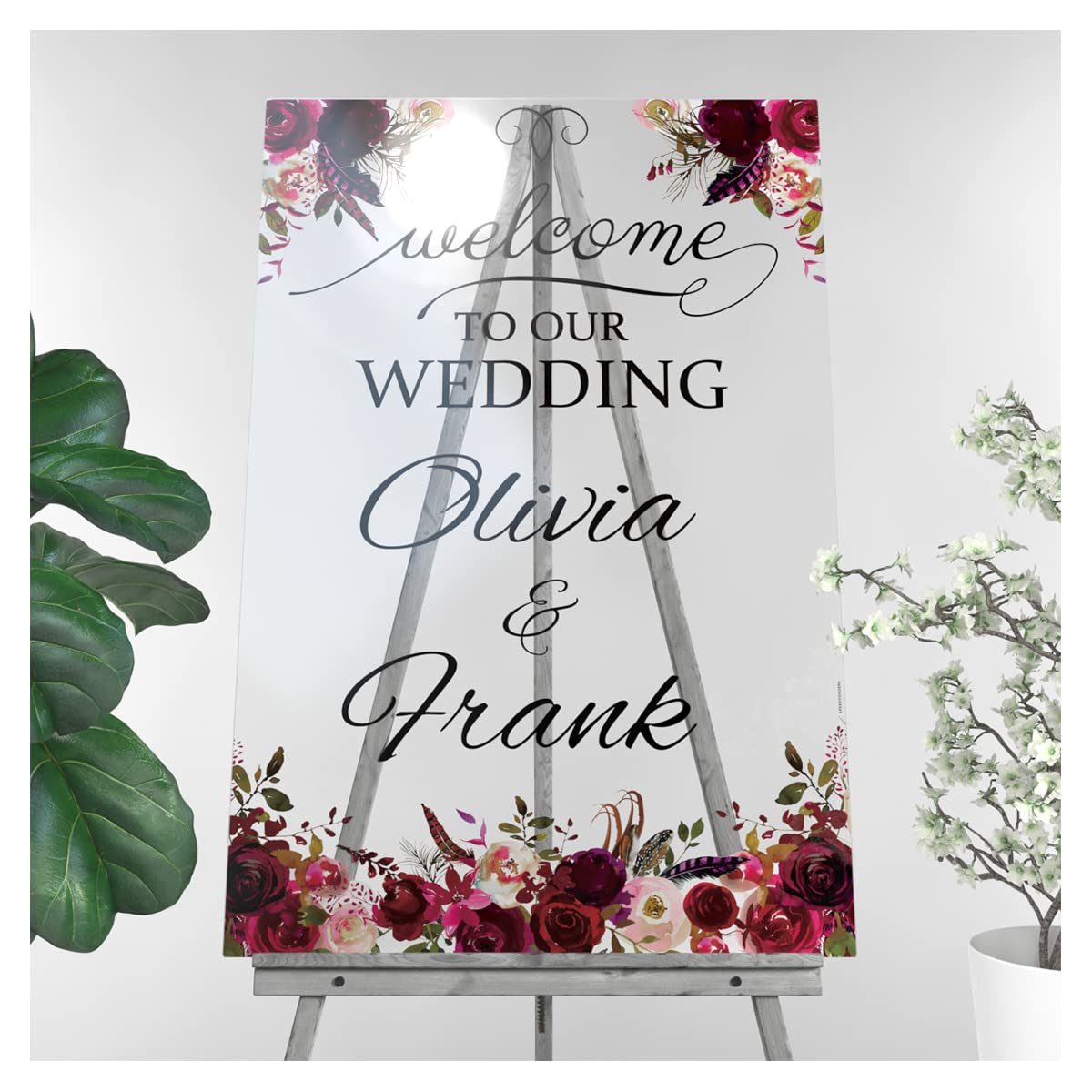 SPEEDYORDERS Roses Themed Wedding Welcome Sign - Elegant PVC Board Reception Poster for Ceremony Decor - Perfect for Wedding Entrance, Guest Table & Photo Backdrop