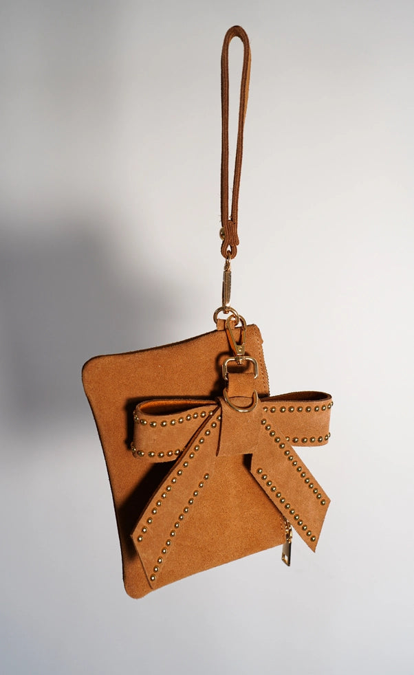 Stylish Suede Wristlet & Bow Hang Off Set of 2 - Perfect for Handbag Accessories & Gift Giving