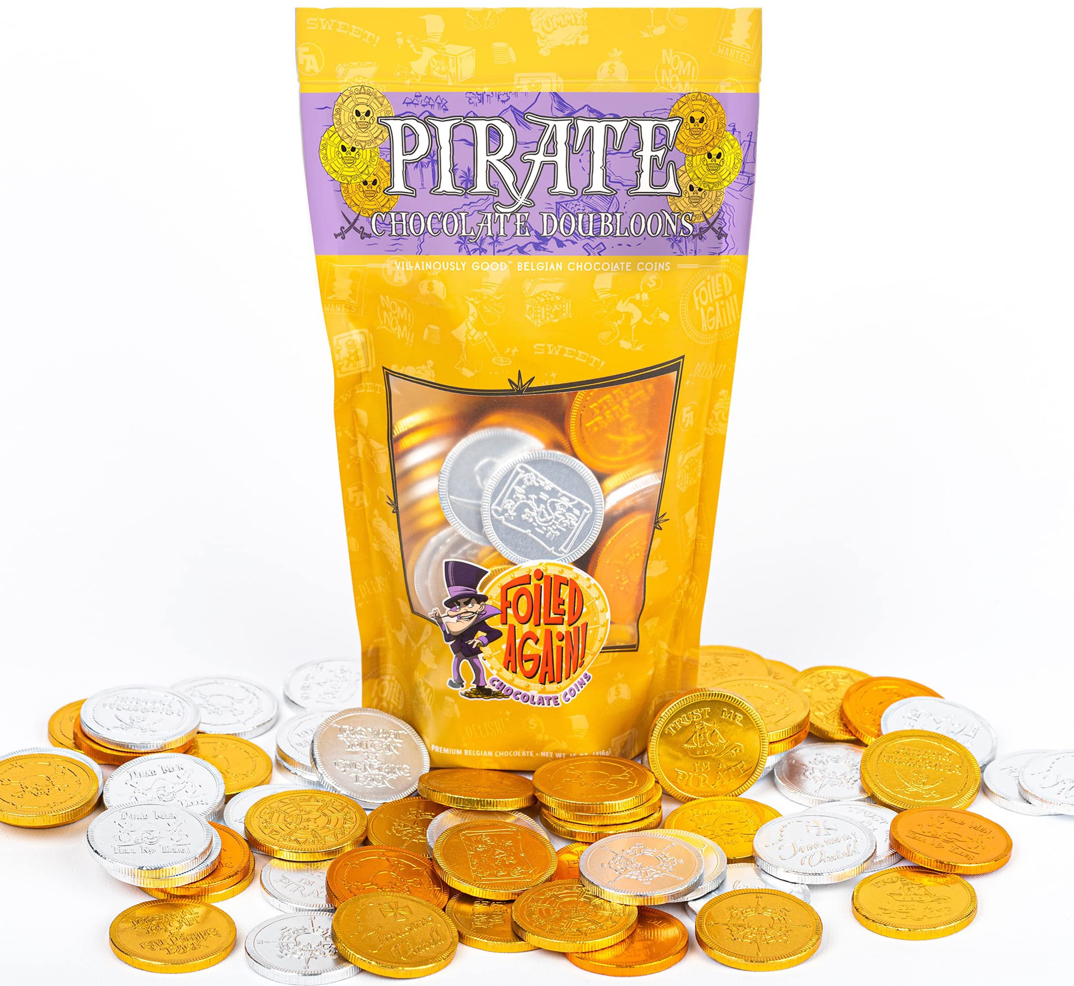 Delicious Belgian Milk Chocolate Pirate Coins - 80 Large Foiled Doubloons in Gold, Silver & Bronze - Perfect for Pirate Parties, Treasure Hunts & Talk Like a Pirate Day Favors