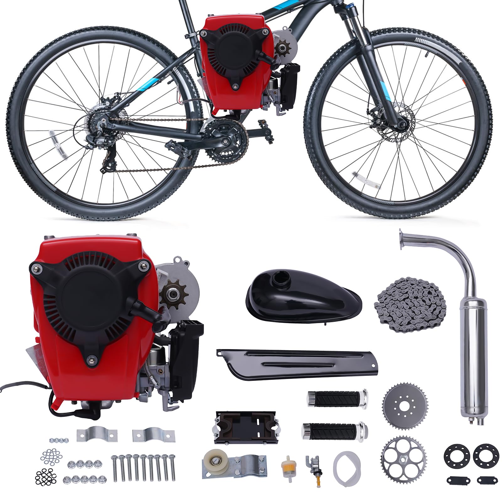 49cc 4-Stroke Bicycle Engine Kit with Belt Drive - Single Cylinder Gas Motorized Bike Conversion Kit for 26