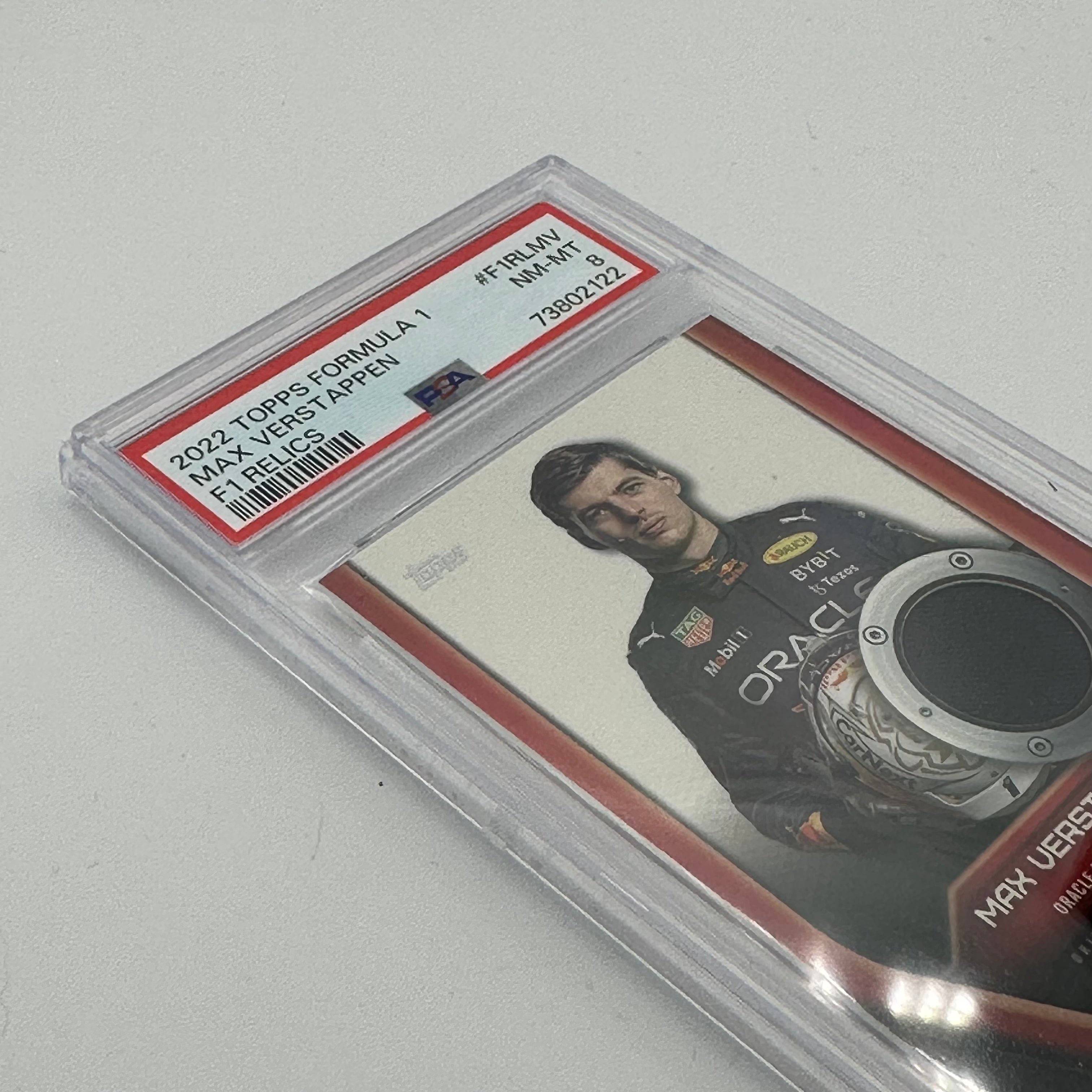 PSA 8 Graded Max Verstappen #F1RLMV Relic Card - F1 Racing Memorabilia for Collectors & Fans | Perfect for Display, Trading, and Sports Memorabilia Collections