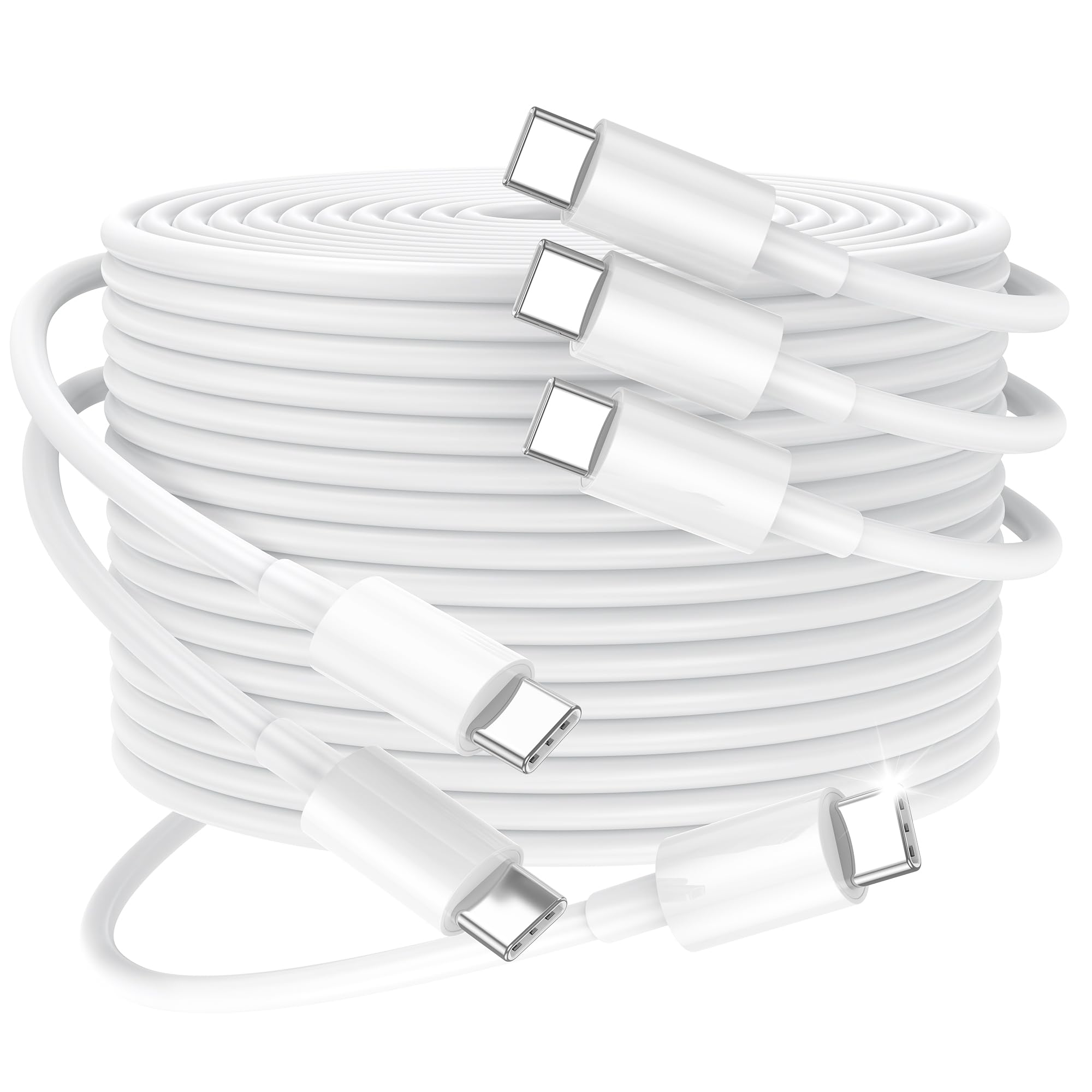 60W USB-C to USB-C Fast Charging Cable [3-Pack 6ft] - Compatible with iPhone 15/Pro/Max/Plus, iPad Pro/Air/Mini, MacBook Pro & Samsung Galaxy S23/S22 - White - Perfect for Home, Office & Travel Charging