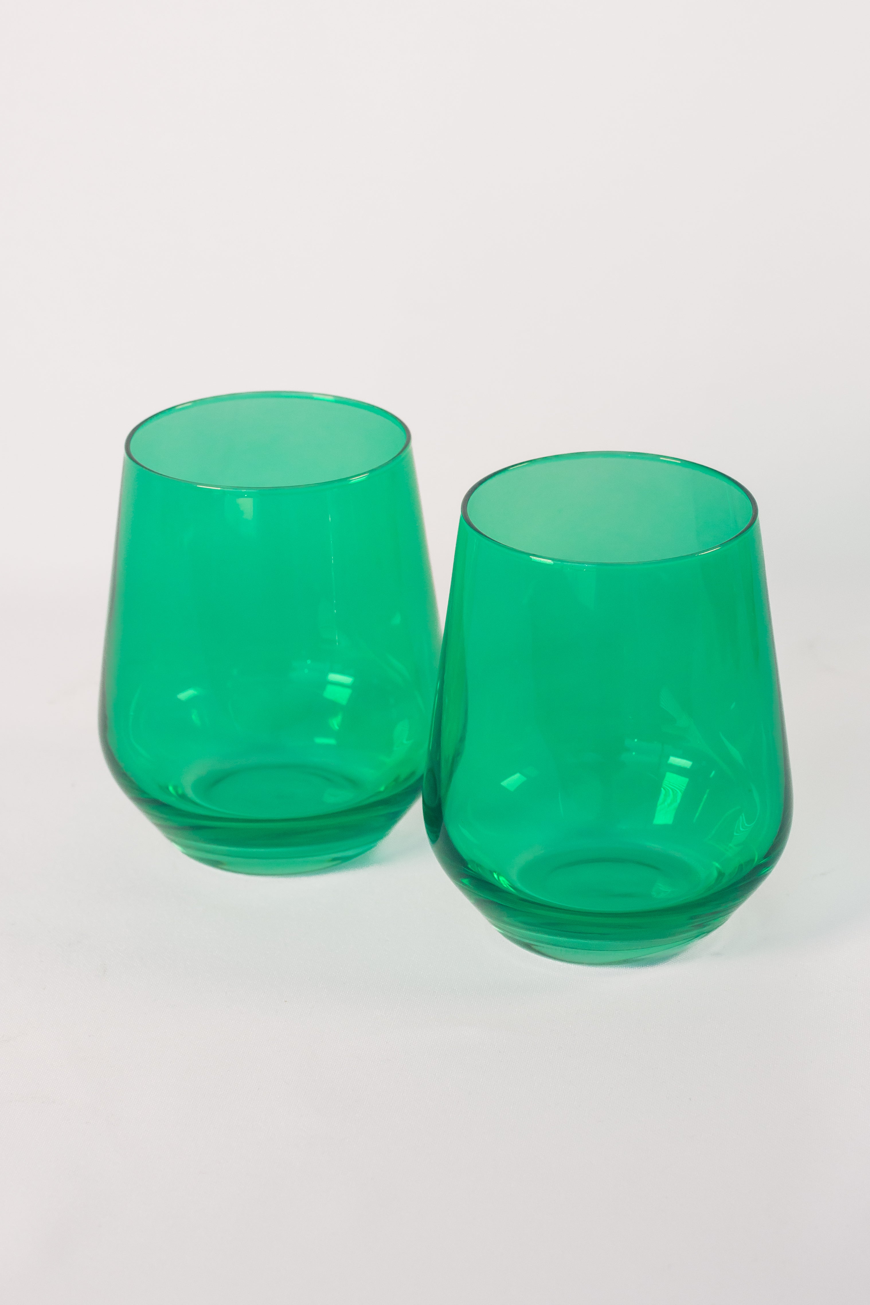 Estelle Stemless Wine Glasses Set of 2 - Kelly Green Color for Dinner Parties, Wedding Gifts & Home Bar Decor