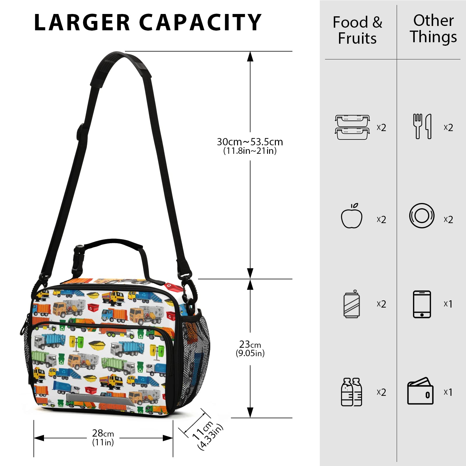 Reusable Lunch Bags for Kids - Insulated Shoulder Lunch Box for School, Work & Picnic | Eco-Friendly Garbage Truck Design Lunch Container (A-03) - Perfect for Boys & Girls Daily Use, Outdoor Activities & Meal Prep