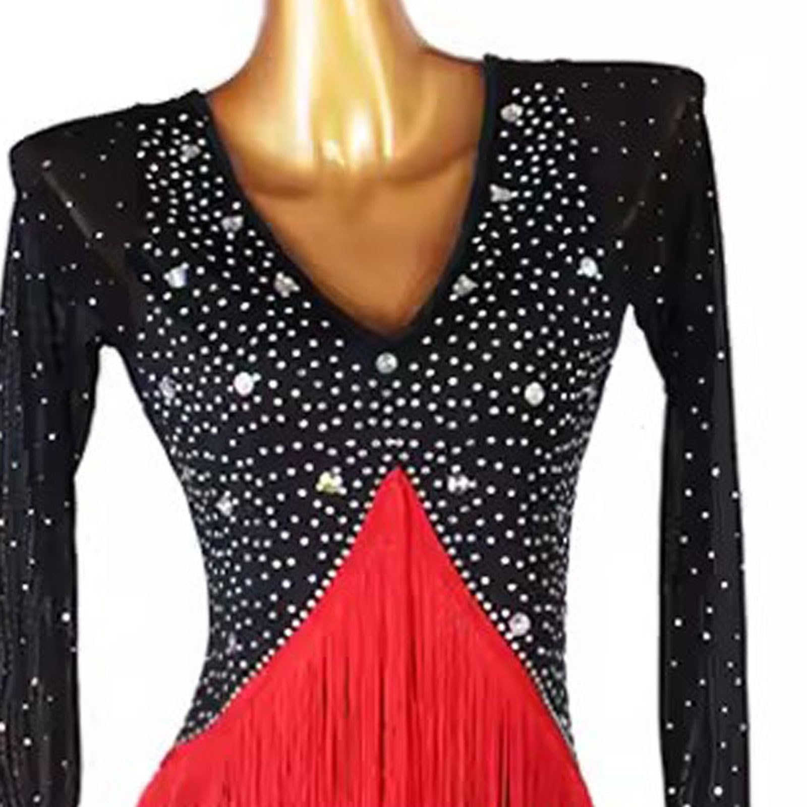 Latin Dance Competition Dress for Women - Elegant Long Sleeve Ballroom Performance Skirt with Tassels | Perfect for Tango, Cha Cha, Samba & Professional Dance Shows