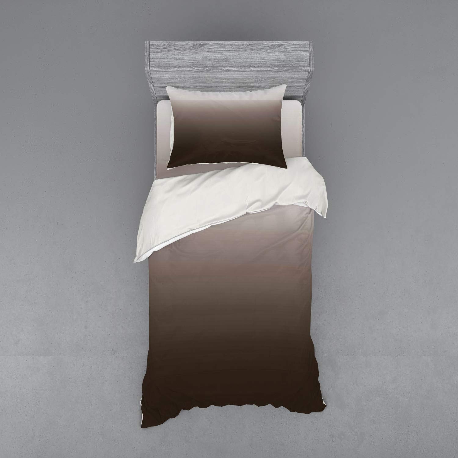 Ambesonne Ombre Duvet Cover Set - Chocolate & Cream Gradient Abstract Design, 3-Piece Bedding Set with Pillow Sham & Fitted Sheet, Twin Size, Brown & White - Perfect for Modern Bedrooms, Guest Rooms & Dorm Decor