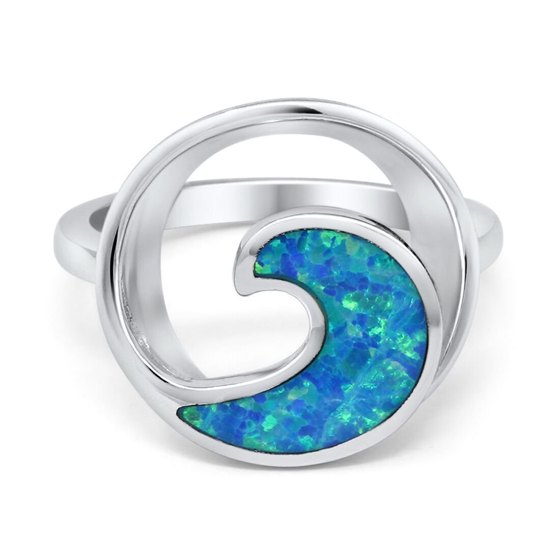 Blue Apple Co. Wave Ring - Round Trendy Ocean Created Opal 925 Sterling Silver Jewelry for Women, Choose Your Color | Perfect for Beach Weddings, Date Nights & Boho Fashion