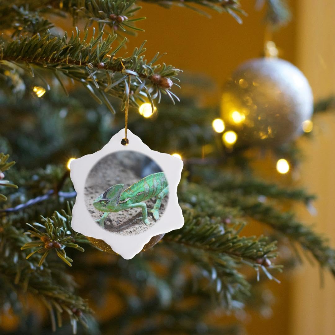 3D Rose Chameleon Snowflake Ornament - 3 Inch Christmas Tree Decoration for Holiday Home Decor, Party & Gift Giving