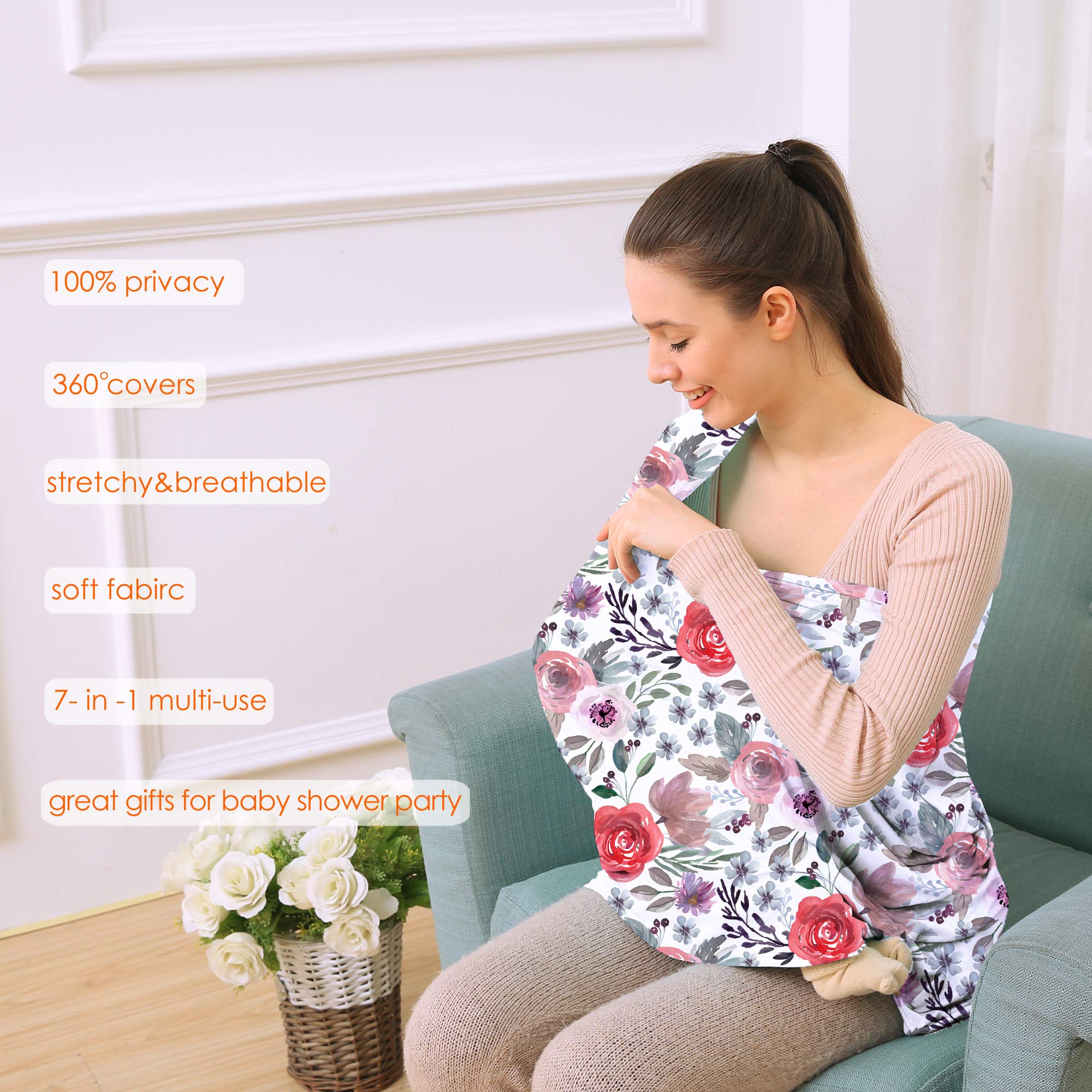 Multi-Use Nursing Cover & Car Seat Canopy for Babies - Stretchy Breathable Infant Car Seat Cover, Perfect Baby Shower Gift for Boys & Girls (Purple Flower) - Ideal for Breastfeeding, Shopping & Travel
