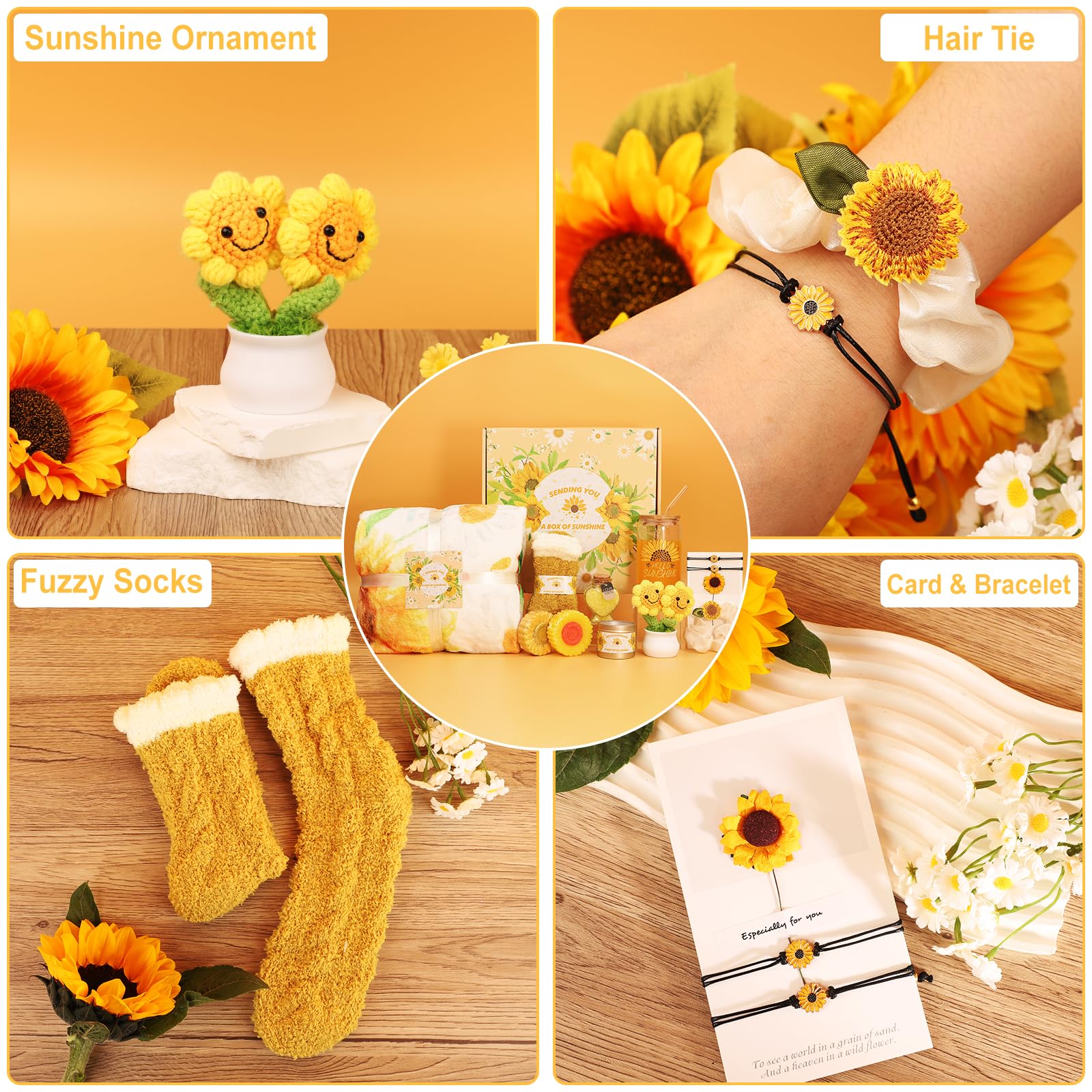 Sunflower Spa Gift Set for Women - 12 Piece Relaxation Sunshine Care Package with Luxury Blanket | Get Well Soon, Birthday, Thank You Gifts for Girlfriend, Sister, Mom, Wife | Perfect for Self-Care, Pampering, and Stress Relief