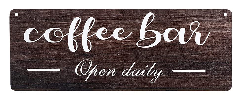 Rustic Farmhouse Coffee Bar Sign - Wooden 'Coffee Bar Open Daily' Wall Plaque for Kitchen, Home & Office Decor (6x16 Inches) - Perfect for Coffee Shops, Cafés and Cozy Home Coffee Stations