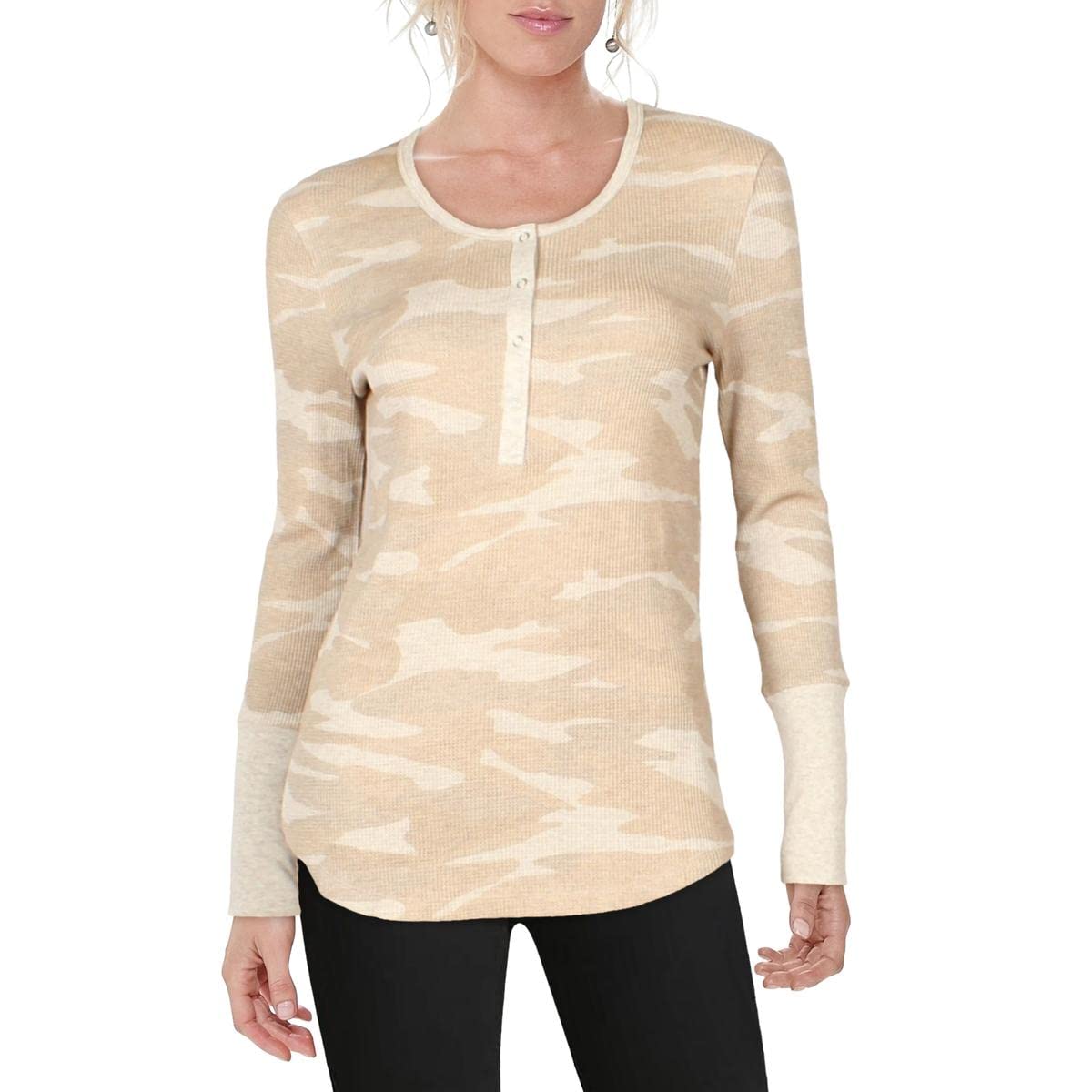 Women's Waffle Knit Crewneck Henley Top - Soft Long Sleeve Casual Shirt for Everyday Wear, Work & Weekend Outfits