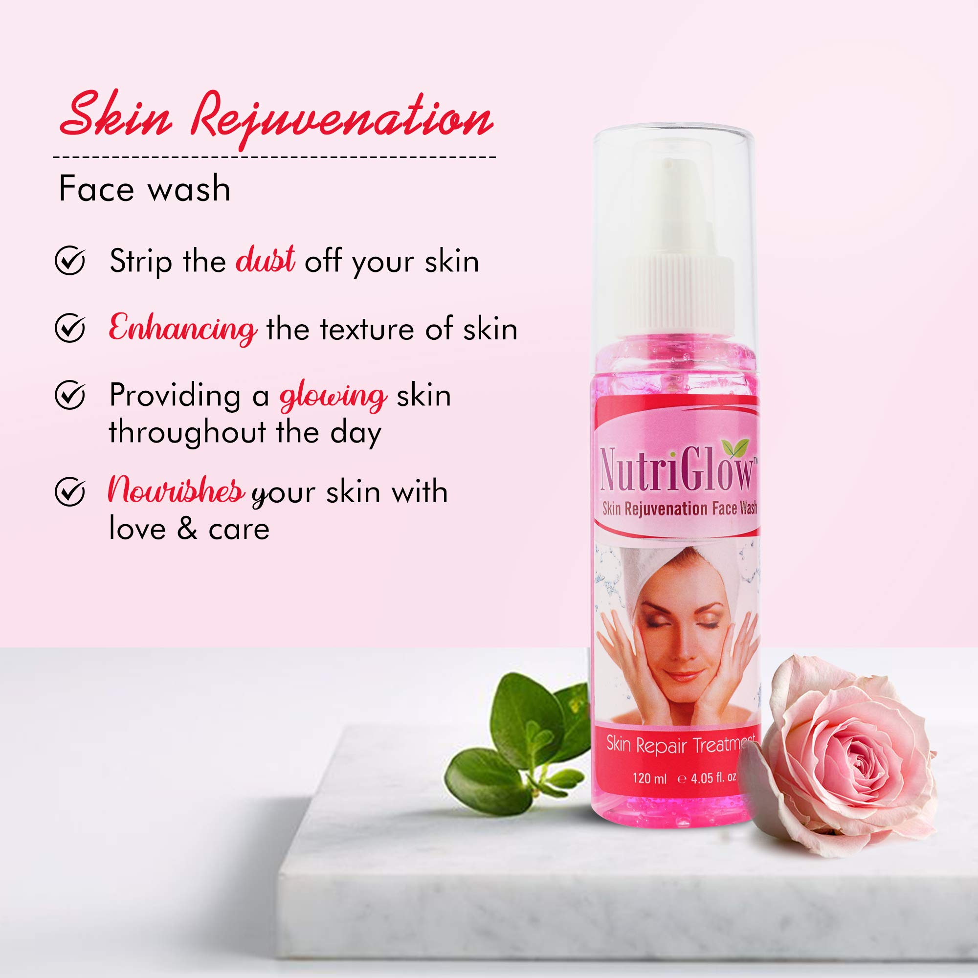 NutriGlow Skin Rejuvenation Face Wash - Brightening & Repair Treatment for Glowing Skin, 120ml (Pack of 2) | Gentle Cleanser for Daily Skincare Routine, Anti-Aging & Hydration | Perfect for Morning & Night Use