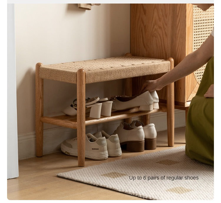 Oak Solid Wood Modern Rope Shoe Bench - Entryway Storage Organizer for Shoes & Boots | Perfect for Mudrooms, Hallways & Bedroom Décor