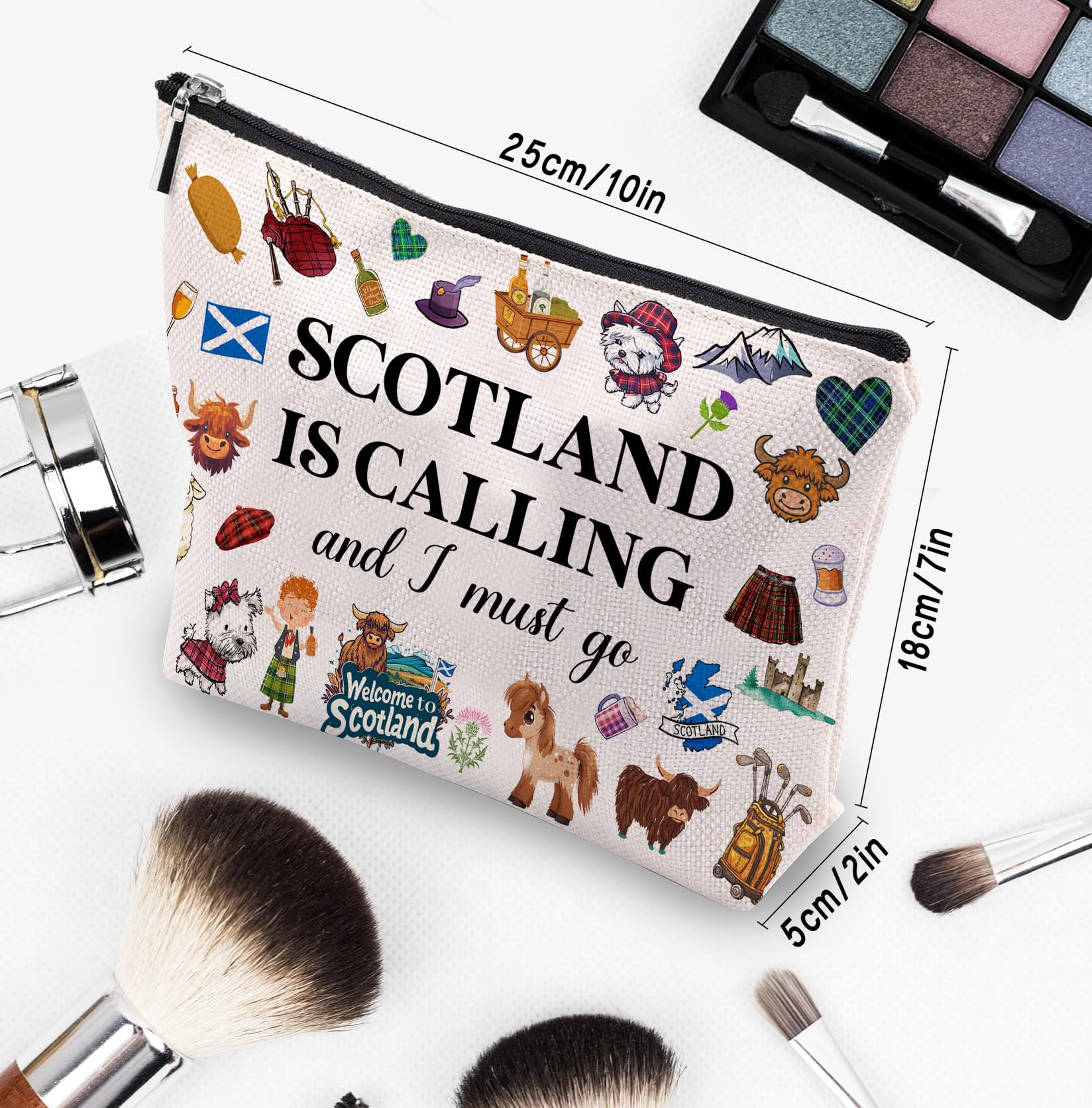 Scotland Themed Makeup Bag - Scottish Gifts for Women, Edinburgh Travel Souvenir & Cosmetic Pouch with Zipper | Perfect for Travel, Daily Use & Scottish Pride Gifts