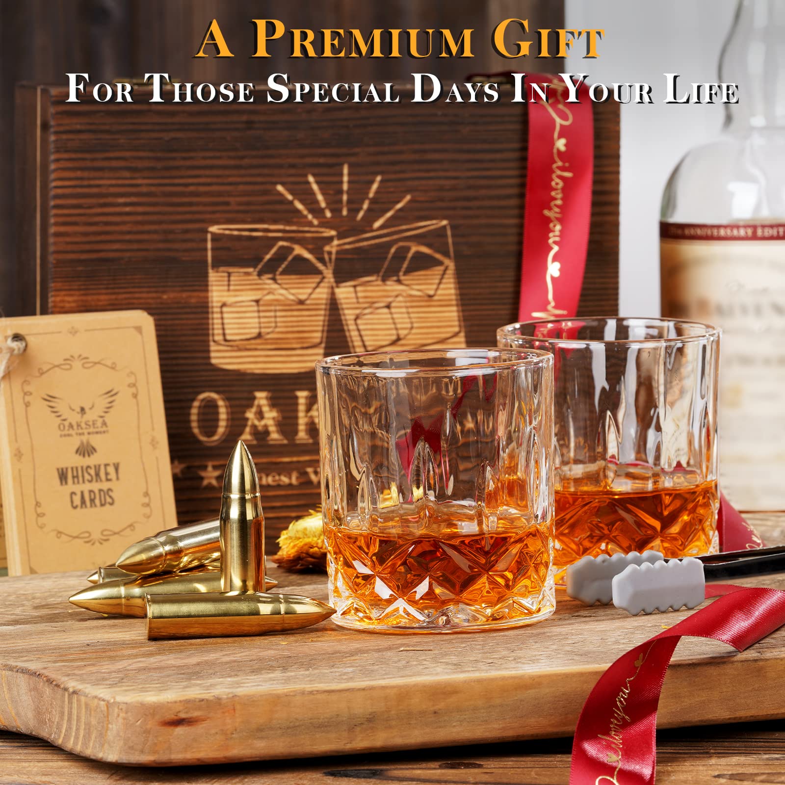 Whiskey Glasses & Stones Set - Gifts for Men, Dad, Husband - Perfect for Bourbon & Scotch Lovers