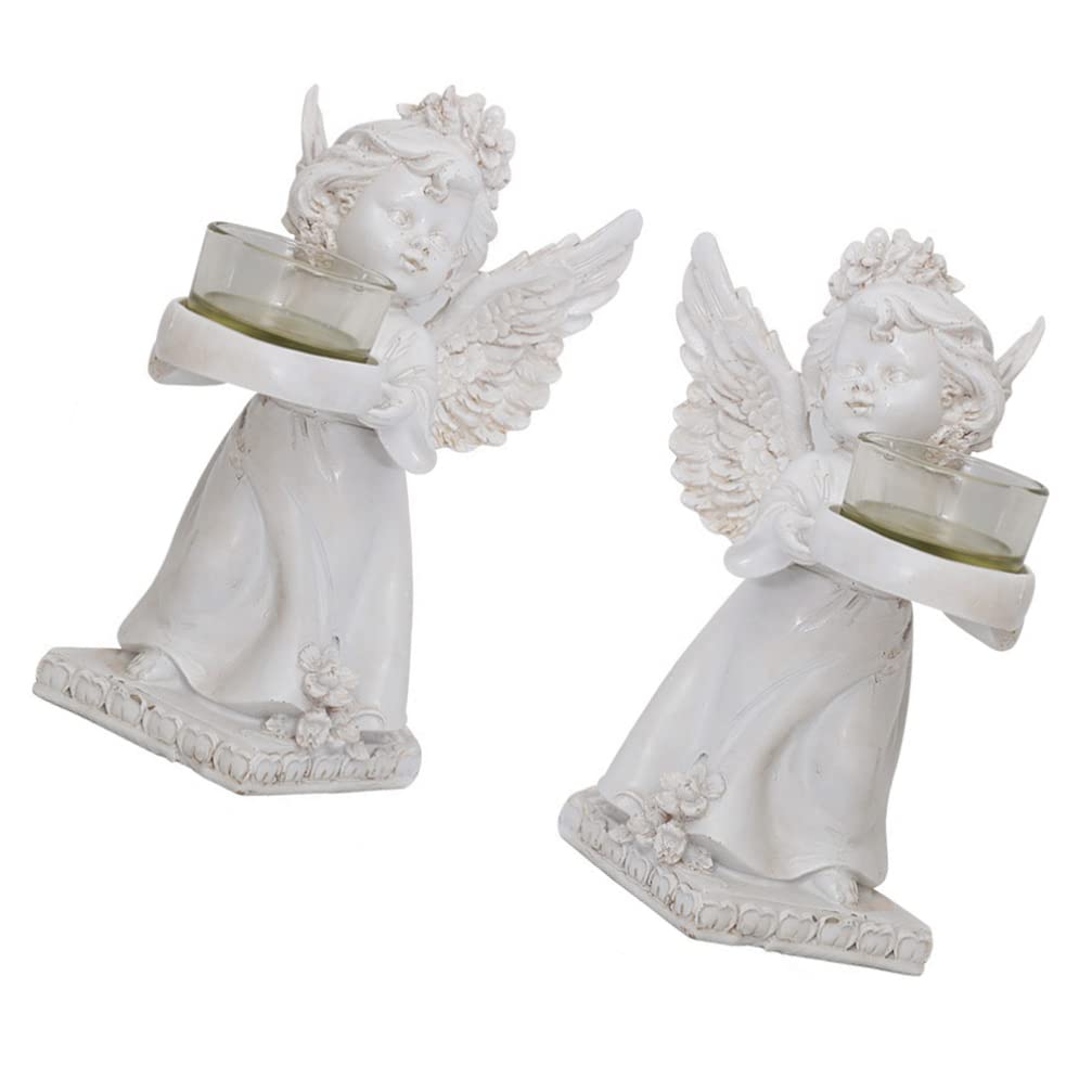 2Pcs Angel Candle Holders - Resin Angel Tealight Stand, Wedding Candle Centerpiece for Birthday Party Decor - Perfect for Romantic Dinners, Holiday Tablescapes & Home Decoration