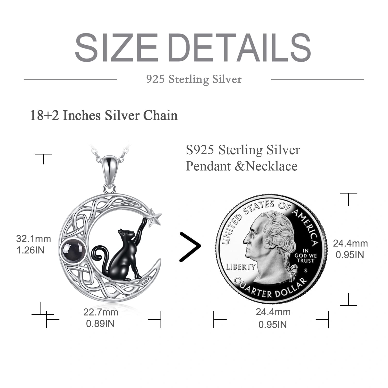 VONALA 925 Sterling Silver Black Cat Necklace with Moon Pendant - Elegant Jewelry Gift for Women & Teen Girls | Birthday, Christmas, Valentine's Day Present | Perfect for Casual Wear, Date Night & Special Occasions