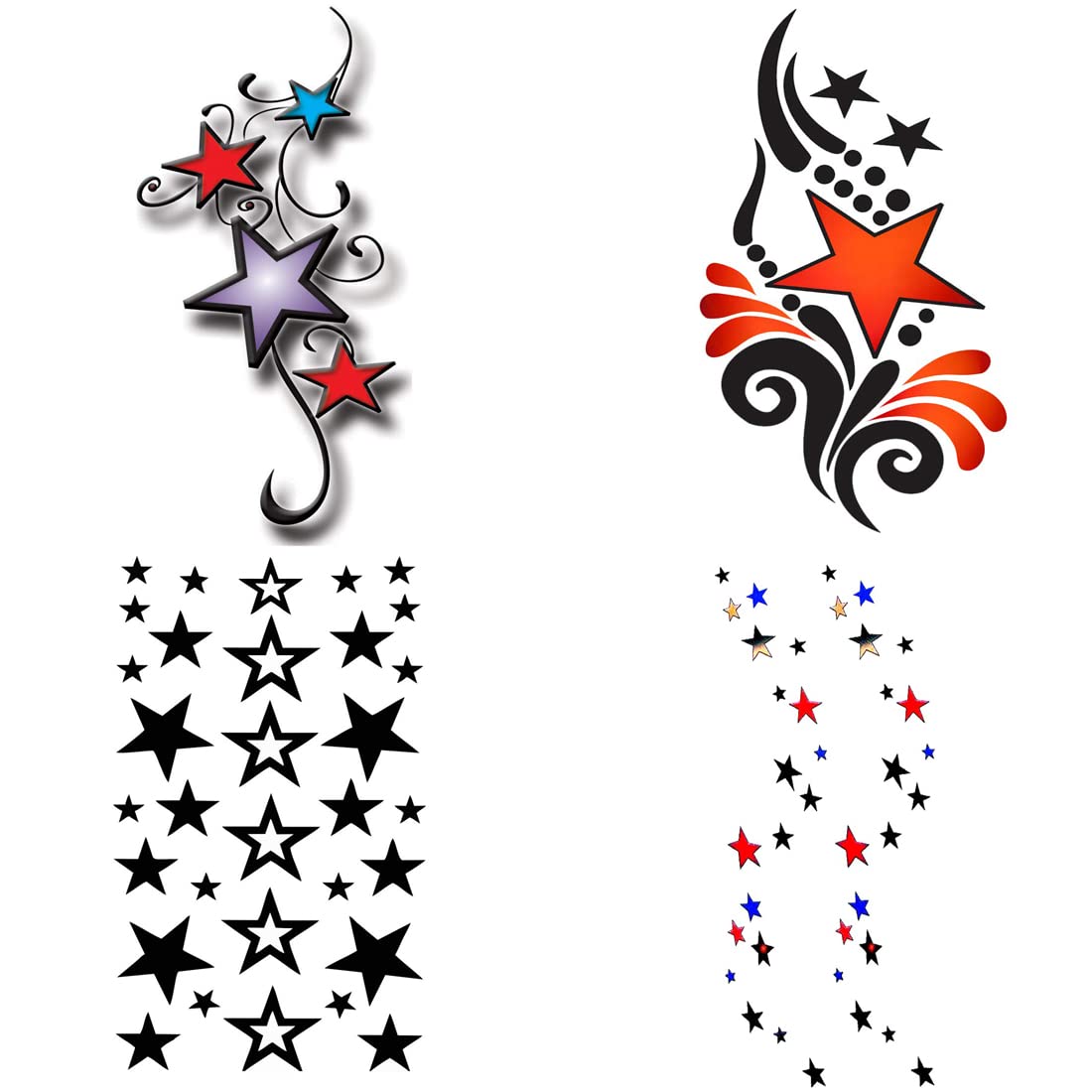Pack of 4 Temporary TattooWala Star Tribal Design Tattoo Stickers for Men & Women - Waterproof Fake Body Art (2x4 Inch) - Perfect for Parties, Festivals & Costume Events