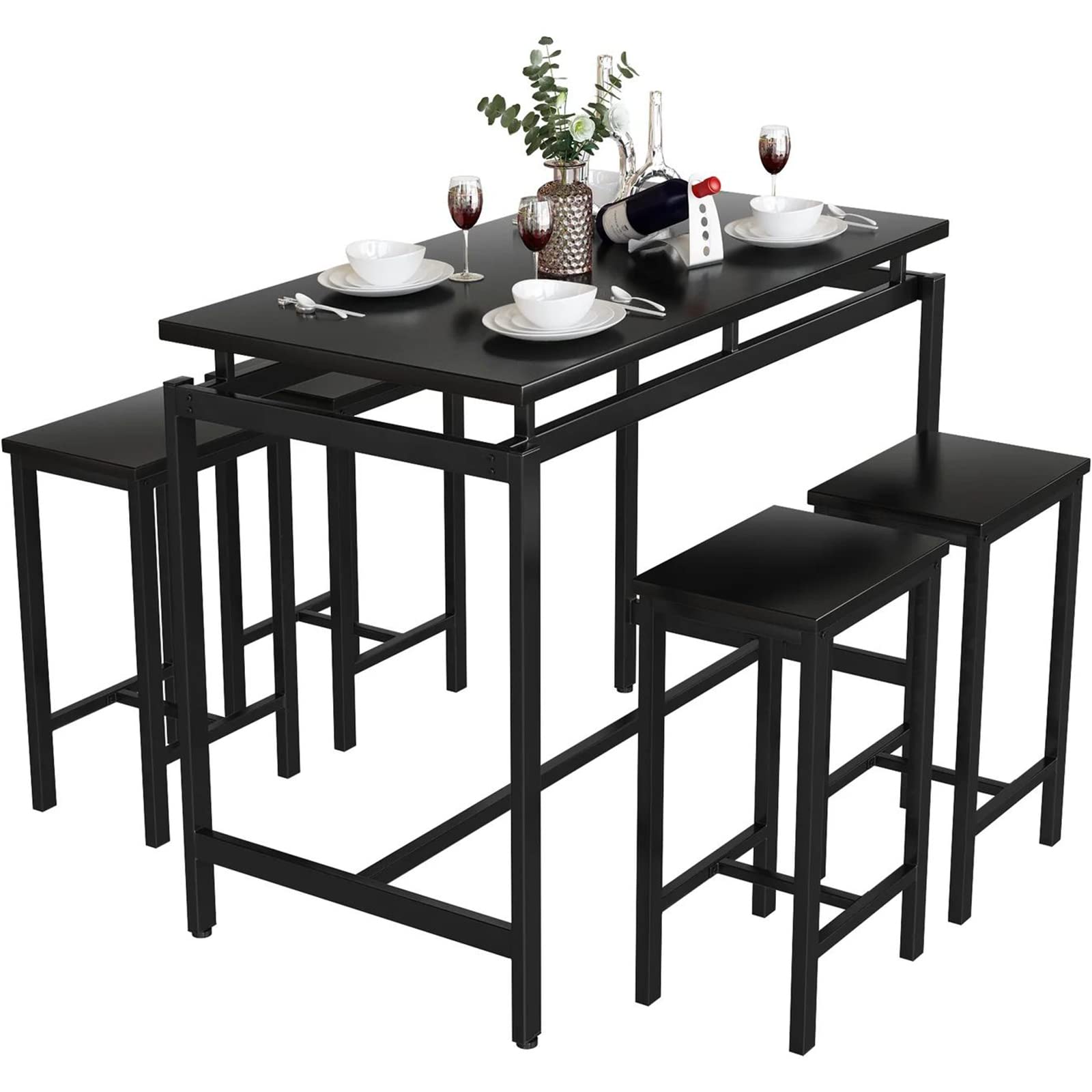 Modern 5-Piece Industrial Bar Table Set with 4 Chairs - Kitchen Dining Table for Small Spaces, Breakfast Nook & Pub Style - Perfect for Apartments, Condos & Cozy Homes