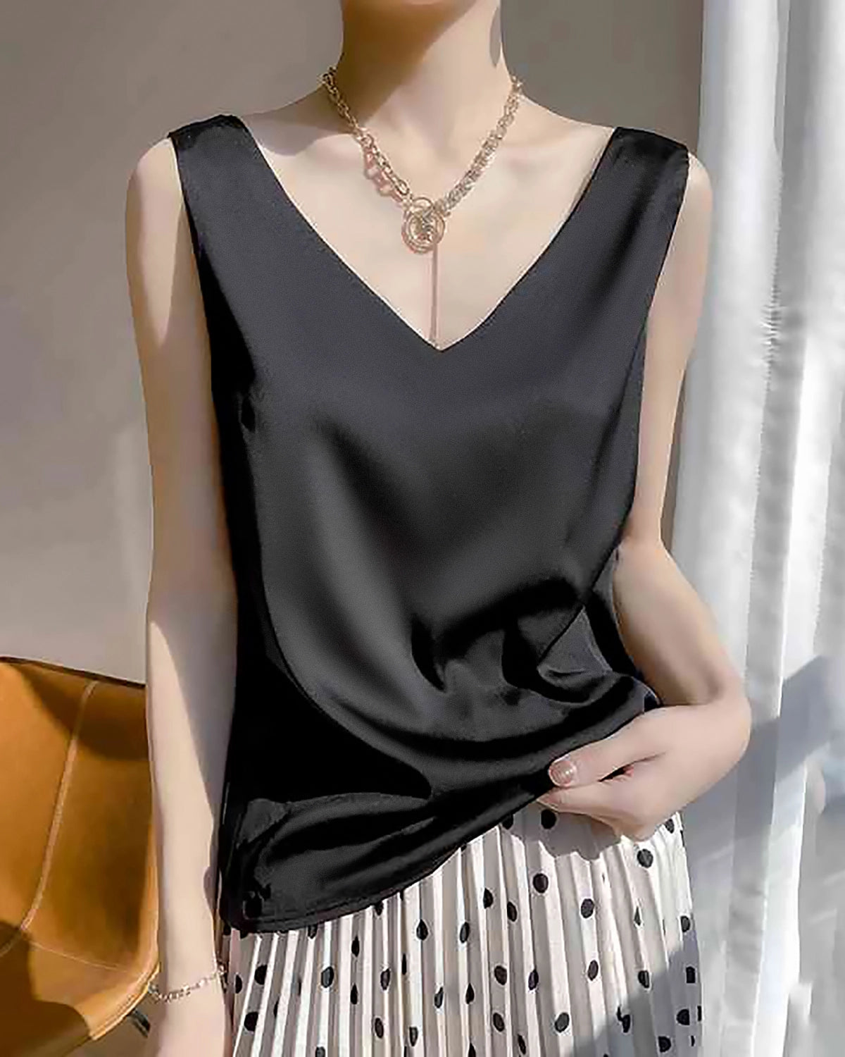 Women's V Neck Sleeveless Silk Blouse - Elegant Summer Tops for Work & Casual Wear - Perfect for Office, Date Night & Special Occasions