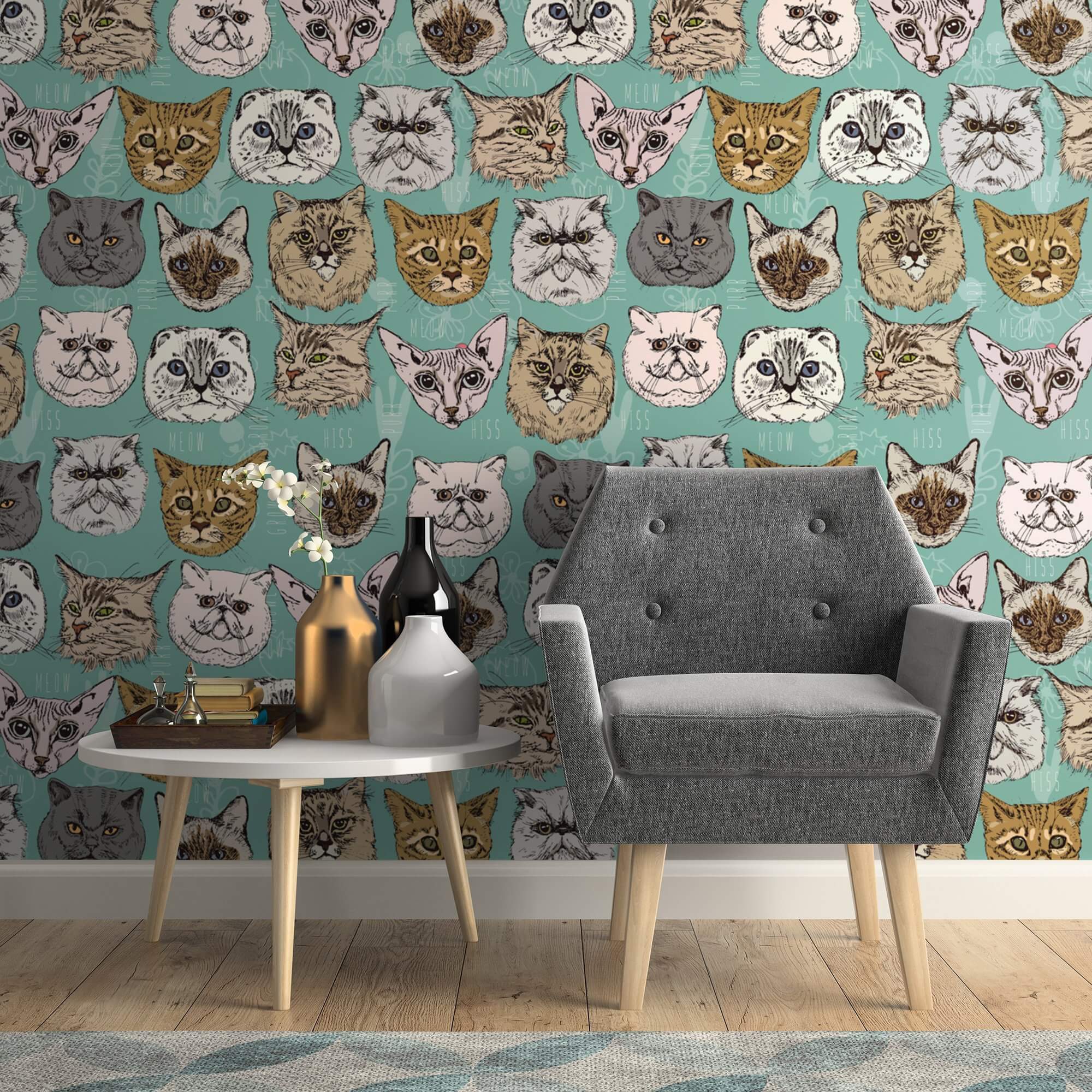 Blue and Grey Animals Peel and Stick Removable Wallpaper for Kids - Nursery, Bedroom, Playroom Decoration - Self-Adhesive Easy to Apply and Remove Wallpaper