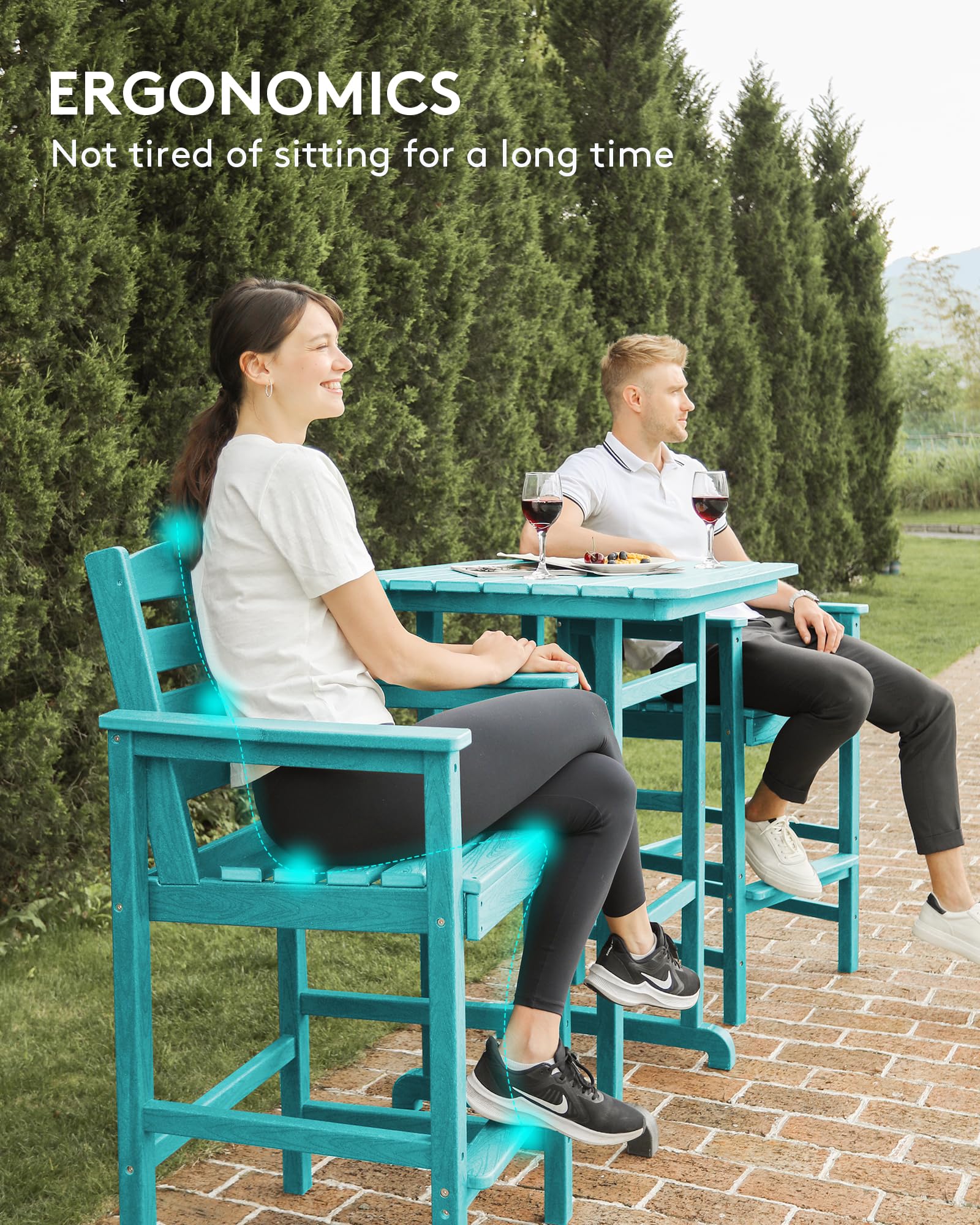 SERWALL 3-Piece Balcony Adirondack Chair and Table Set - 2 Bar Height Chairs & Bar Table, Outdoor Bistro Stools for Poolside, Backyard, Patio, Garden - Durable Weather-Resistant Furniture for Relaxing & Entertaining