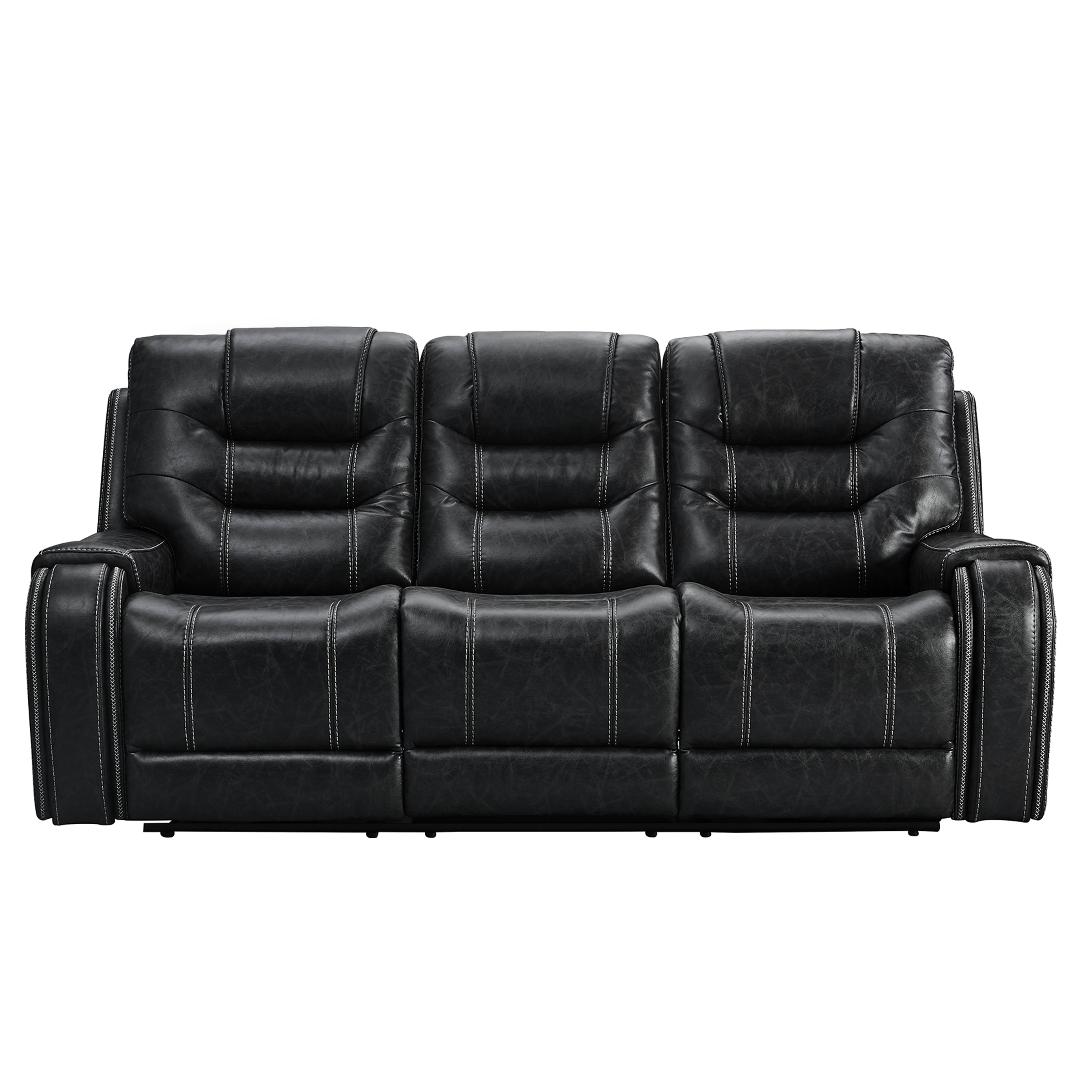 Rowena Modern Faux Leather Recliner Sofa with Cup Holders & USB Ports - Smoke Gray - Comfortable Living Room Furniture for Home Theater & Gaming Setup