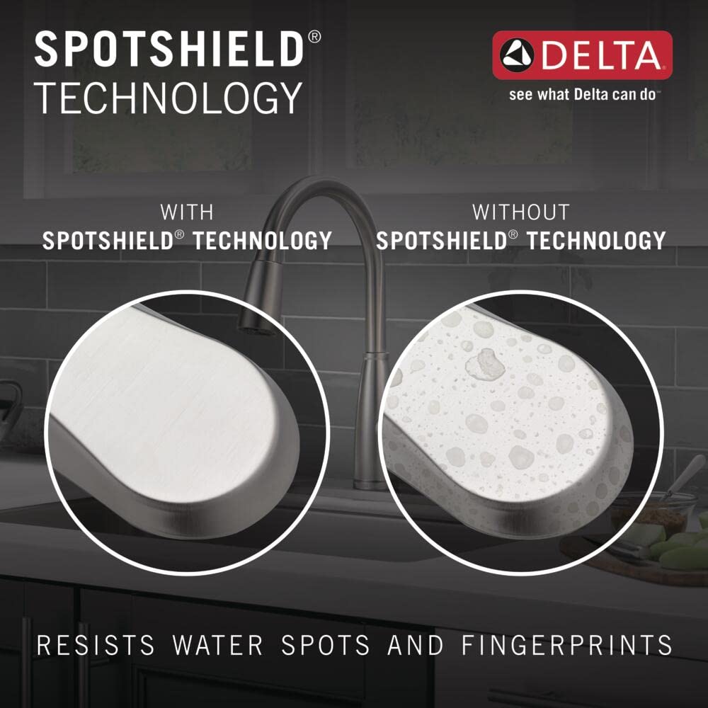 Delta 19831Z-SPSD-DST Hazelwood Brushed Nickel Kitchen Faucet with Pull-Down Sprayer & Soap Dispenser - SpotShield Finish, Magnetic Docking Spray Head for Easy Cleaning & Dishwashing