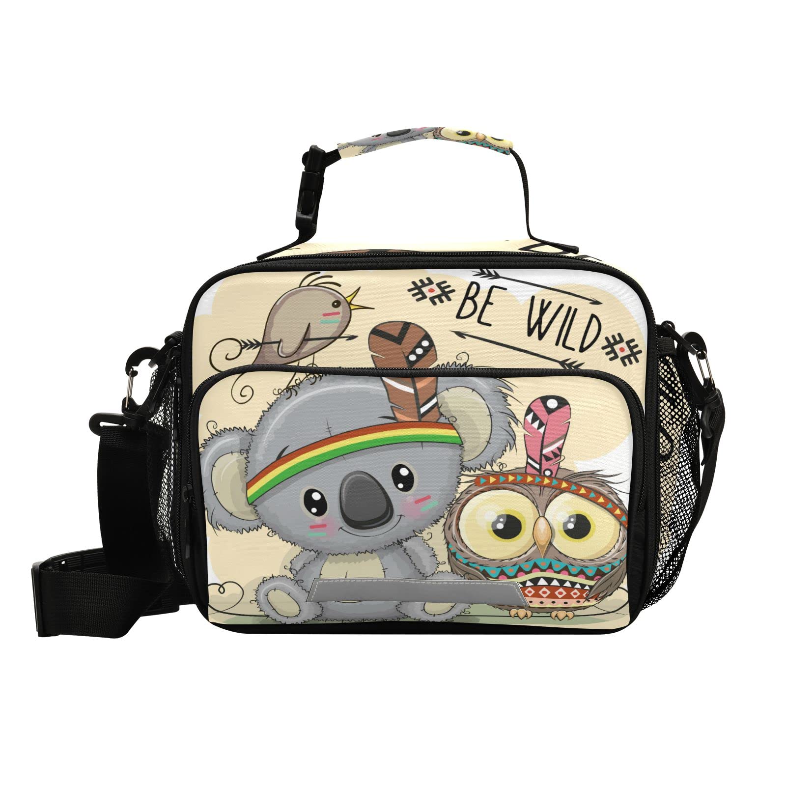 Stylish Insulated Lunch Bag with Cute Cartoon Tribal Koala Owl Design - Reusable Cooler Tote for Men & Women - Perfect for Picnic, Hiking, School, Beach & Office Lunch