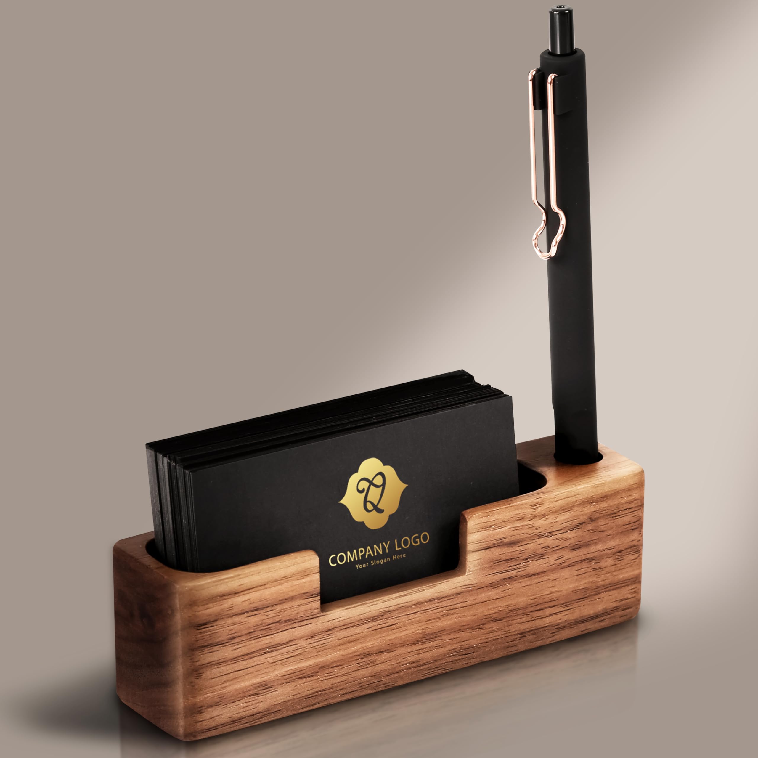 Premium Wooden Business Card Holder for Desk - Elegant Desktop Card Display Stand for Office & Professional Use | Perfect for Meetings, Networking Events & Reception Areas
