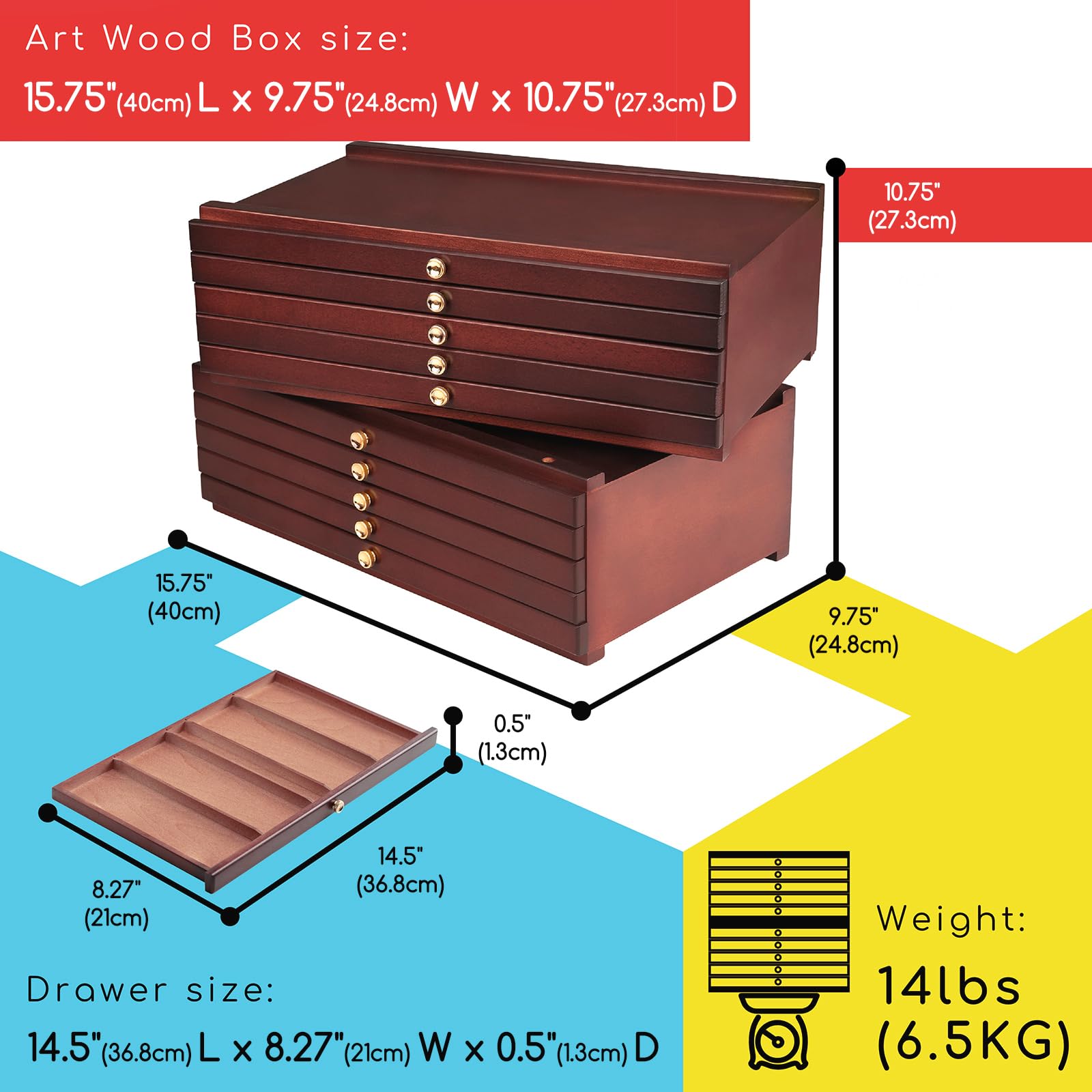 MEEDEN 10-Drawer Wooden Art Supply Organizer - Portable Beechwood Storage Box for Pencils, Brushes, Pastels & Makeup | Artist & Craft Storage Solution with Multiple Compartments (Mahogany) - Perfect for Studio, Classroom & Travel Art Kits
