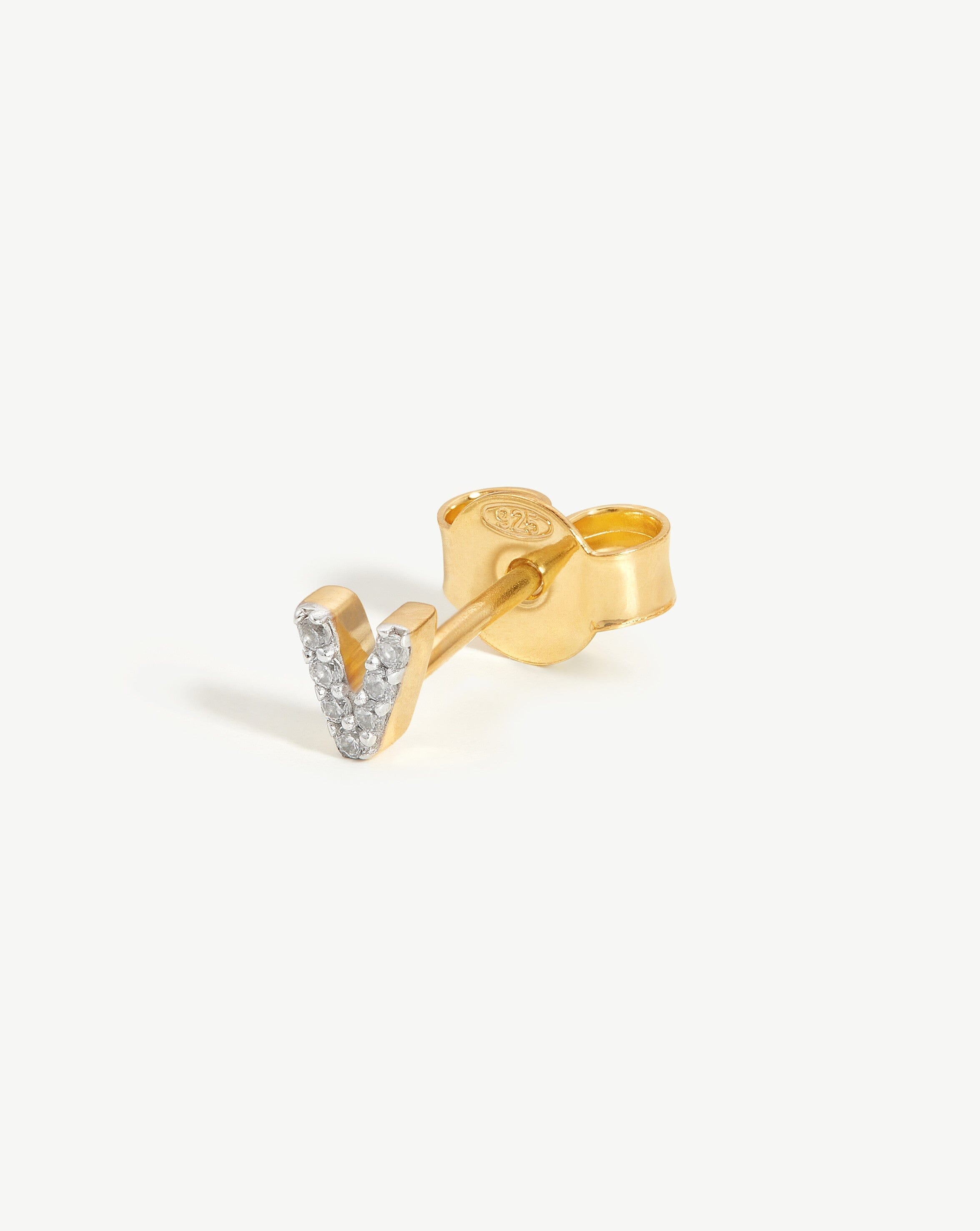 Pave Initial Single Stud Earrings - Personalized Monogram Letter V in 18k Gold Vermeil & Cubic Zirconia - Elegant Everyday Jewelry for Women, Perfect Gift for Birthdays & Anniversaries