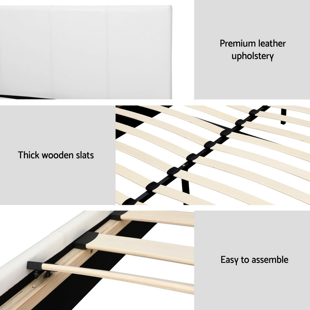 Coogee Queen Bed Frame White - Modern Wooden Platform Bed with Headboard - Perfect for Master Bedroom, Guest Room & Small Spaces
