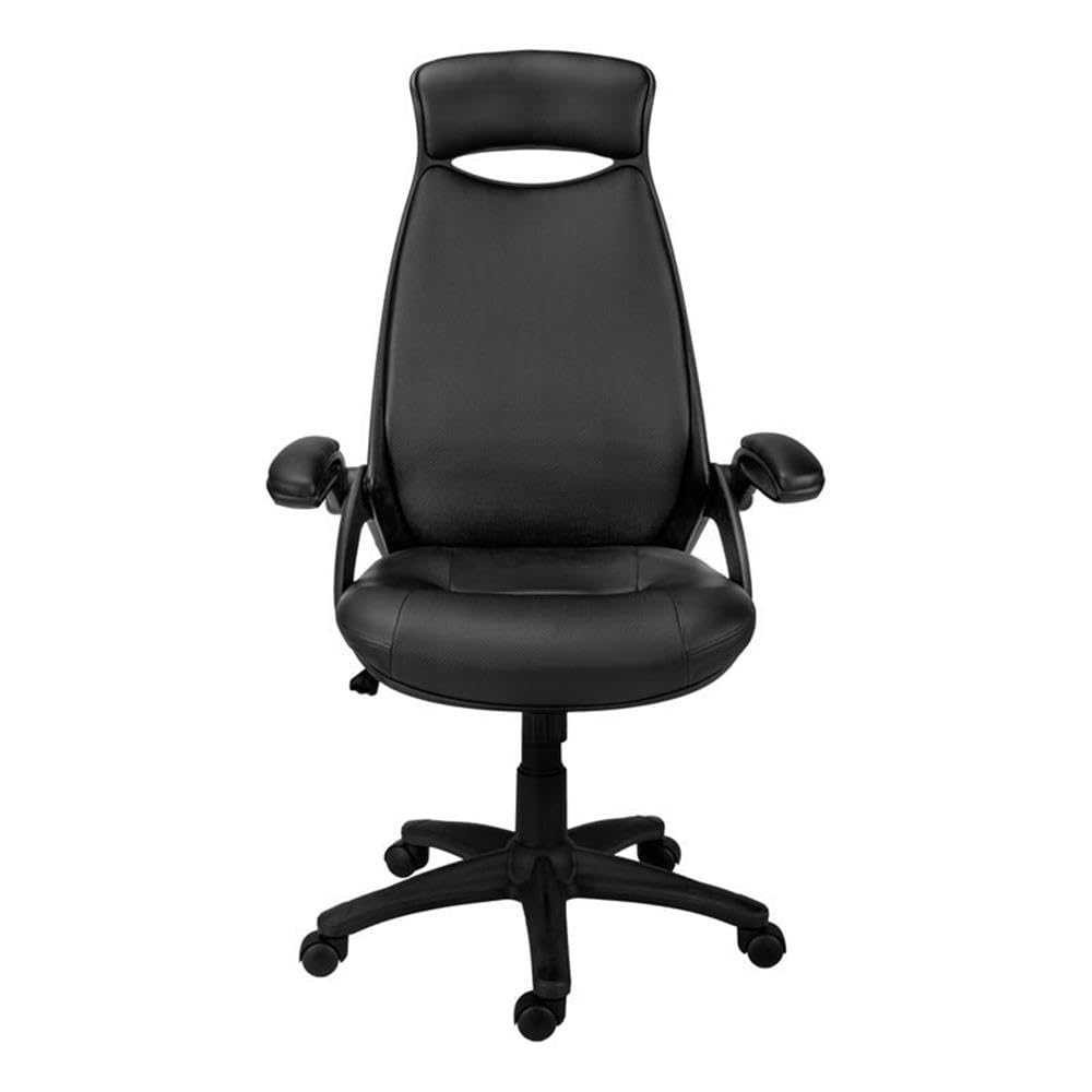 Monarch Specialties I 7276 Ergonomic Office Chair - Adjustable Height Swivel Chair with Armrests, Black Fabric & Metal Frame for Computer Desk - Perfect for Home Office, Gaming & Workspace