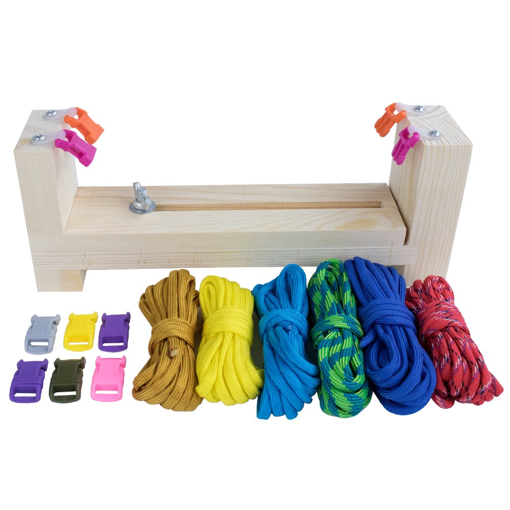 Adjustable Jig Bracelet Maker Kit with 550 Paracord & Buckles - DIY Paracord Weaving Tool for Wristbands & Crafts - Wooden Base for Braiding & Survival Gear Making - Perfect for Camping, Hiking & Outdoor Activities