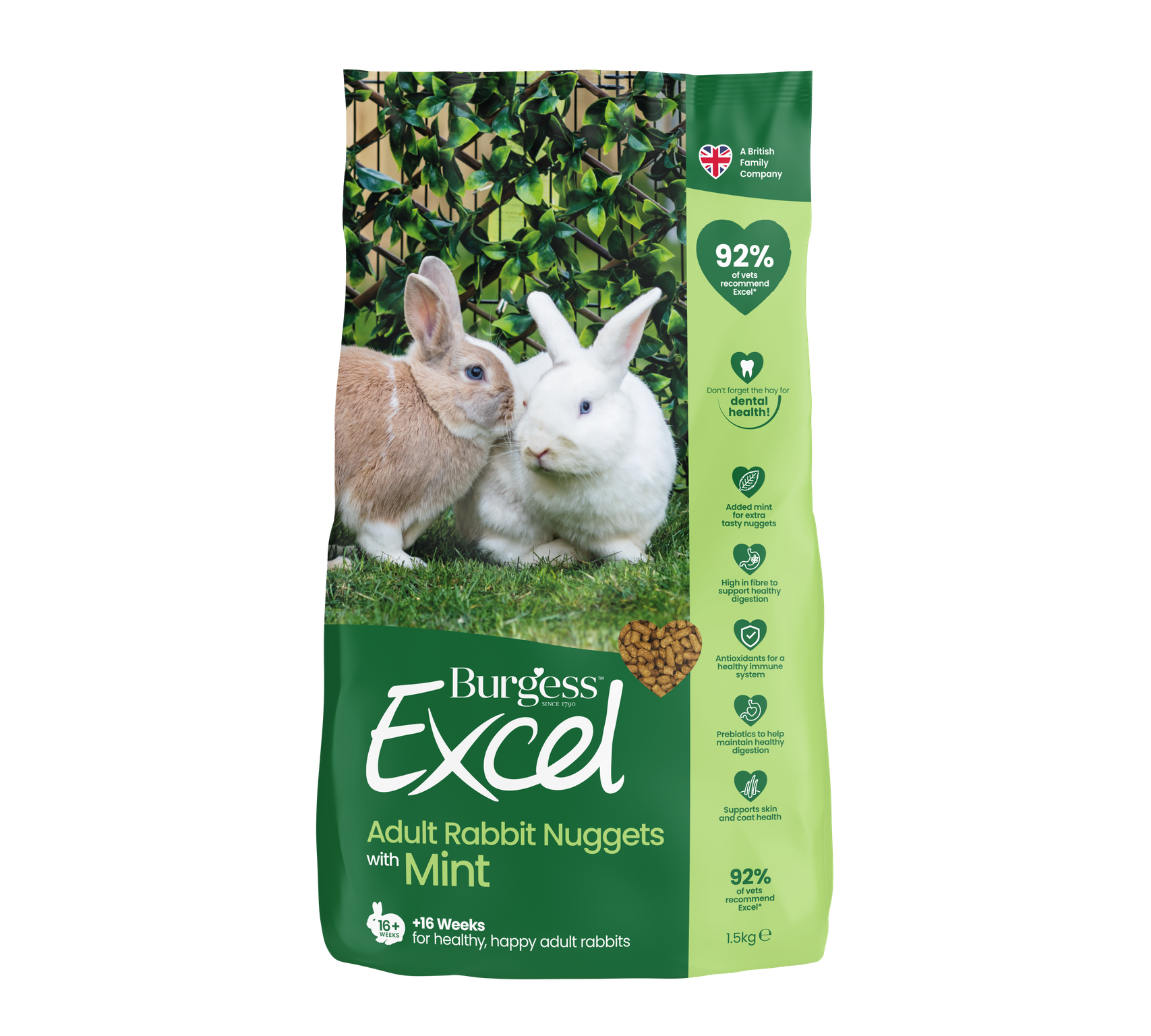 Burgess Excel Adult Rabbit Food with Mint – Premium Natural Pellets for Healthy Digestion & Dental Care – Ideal for Indoor & Outdoor Rabbits
