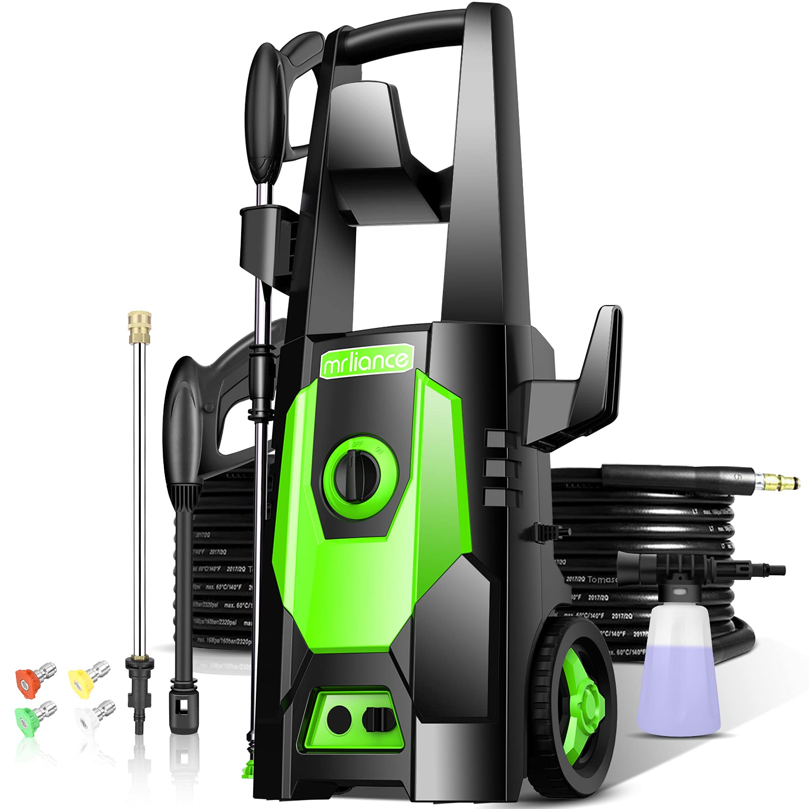 MRliance 3.1GPM 1600W Electric Pressure Washer with 4 Nozzles & Hose Reel - Powerful High Pressure Cleaner for Patio, Garden, Yard, Driveway, Deck, Fence, and Outdoor Surfaces