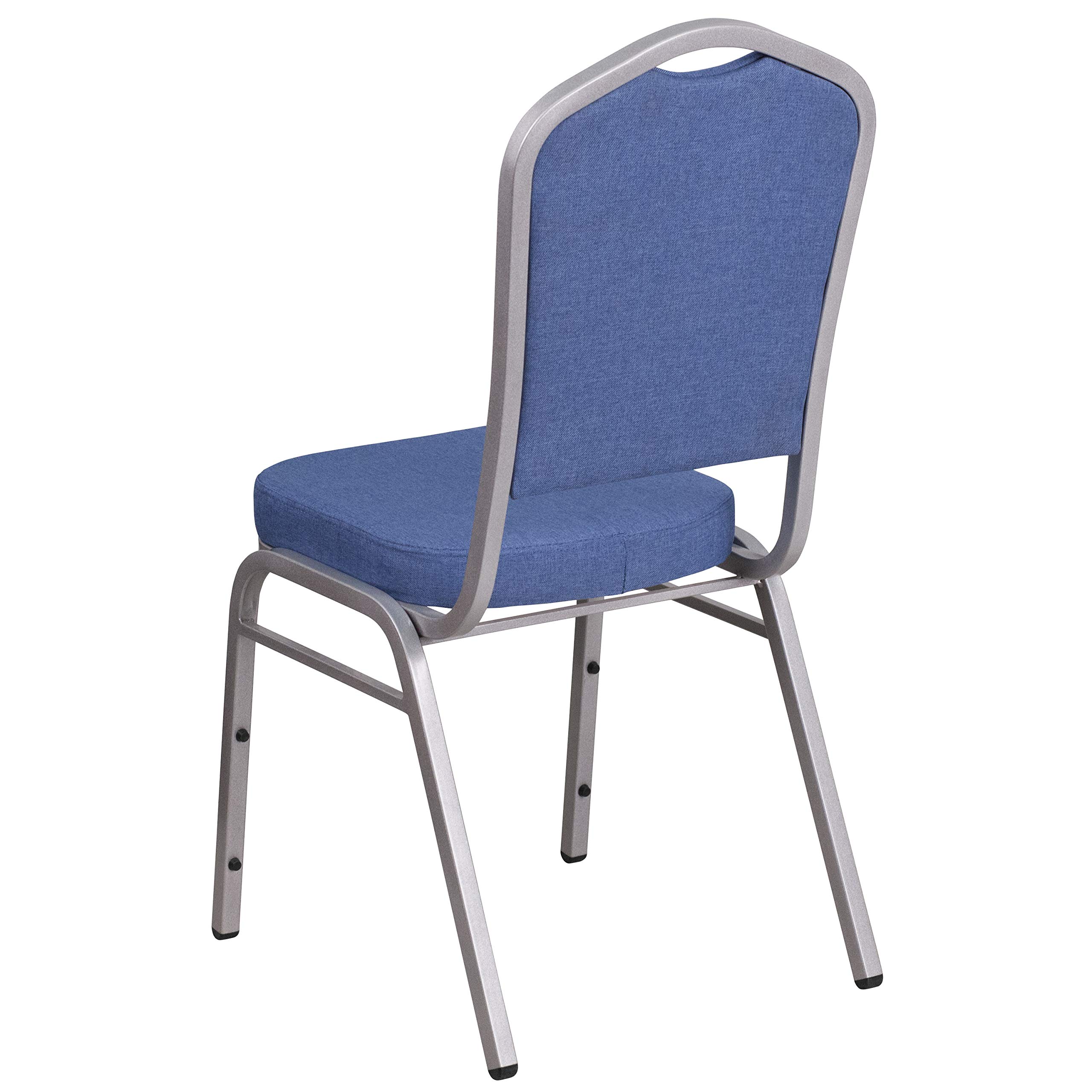 4 Pack Blue Fabric Crown Back Stacking Banquet Chairs with Silver Frame - Elegant & Durable for Weddings, Events, and Banquets