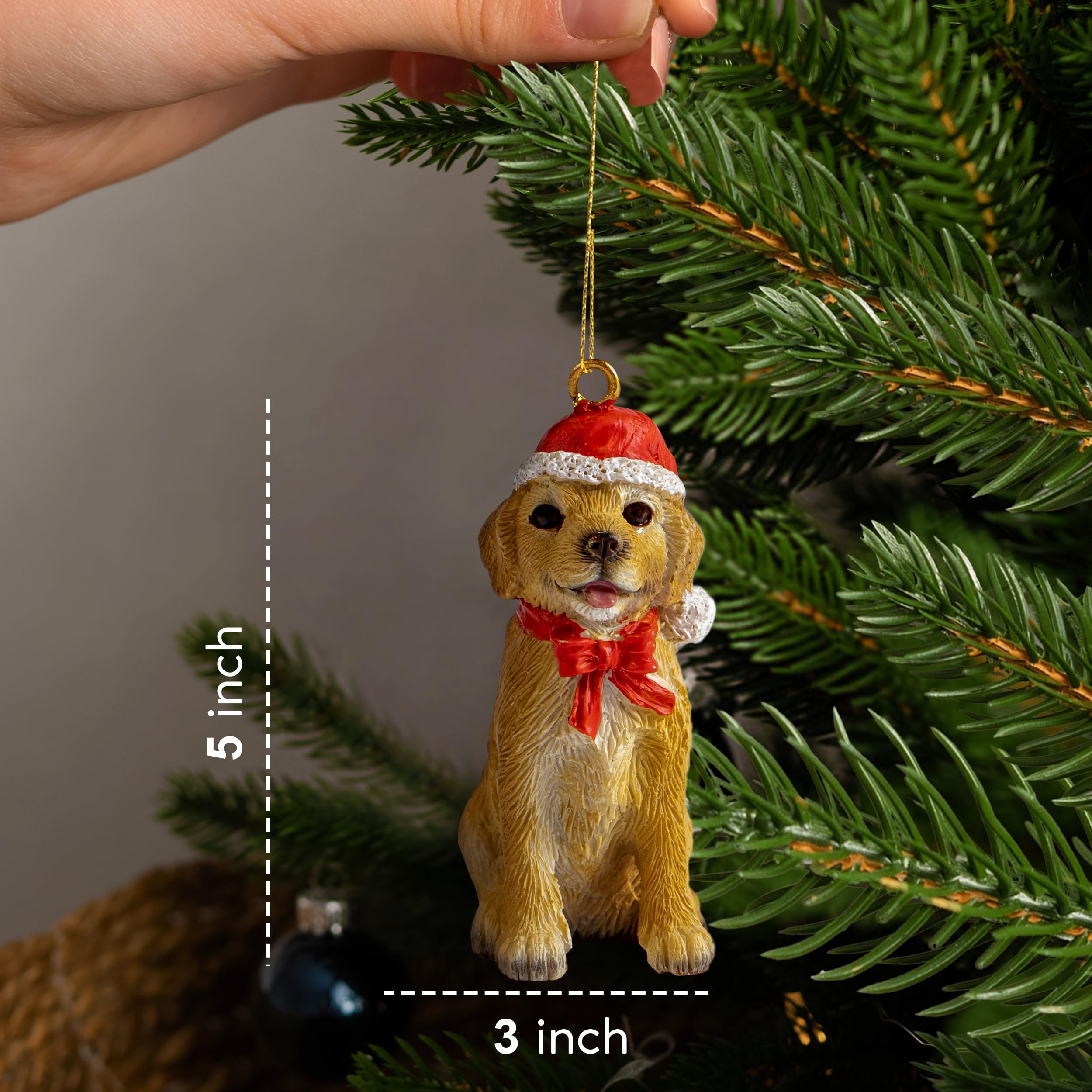 Yellow Labrador Dog Figurine Christmas Ornaments with Santa Hat - Handmade Holiday Decor for Tree, Gift, Home & Office Decoration - Perfect for Pet Lovers & Christmas Celebrations