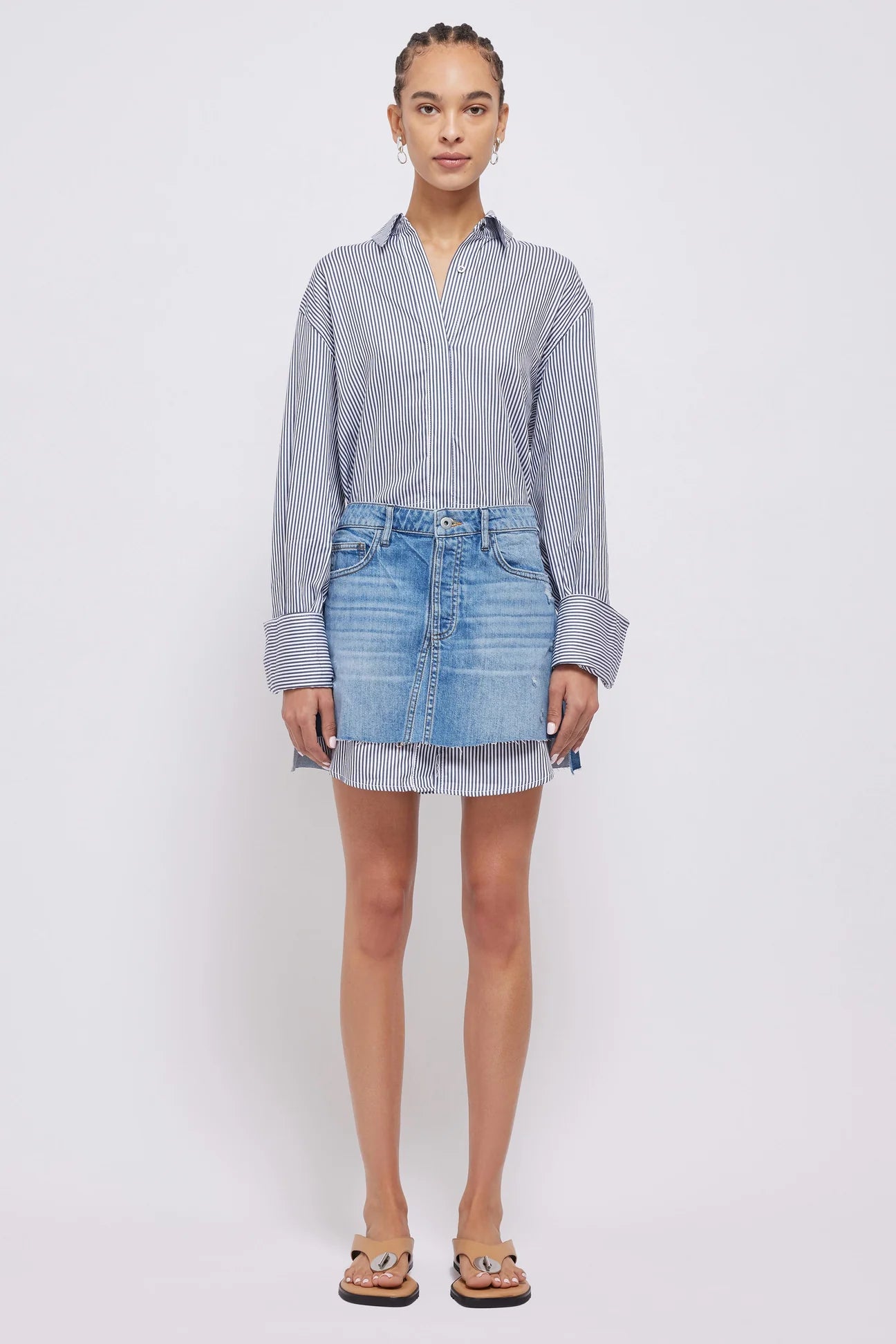 Eastyn Denim Combo Dress - Midnight Stripe Women's Casual Outfit for Spring & Summer | Perfect for Brunch, Shopping & Date Nights