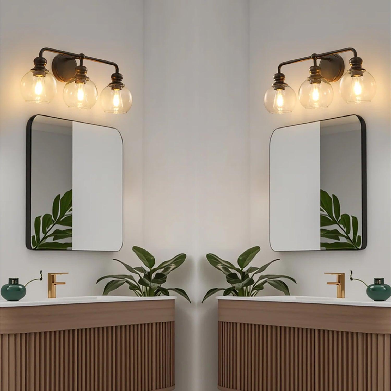 Modern Black Clear Glass 3-Light Bathroom Vanity Light - Perfect for Bathroom, Powder Room & Dressing Area Lighting