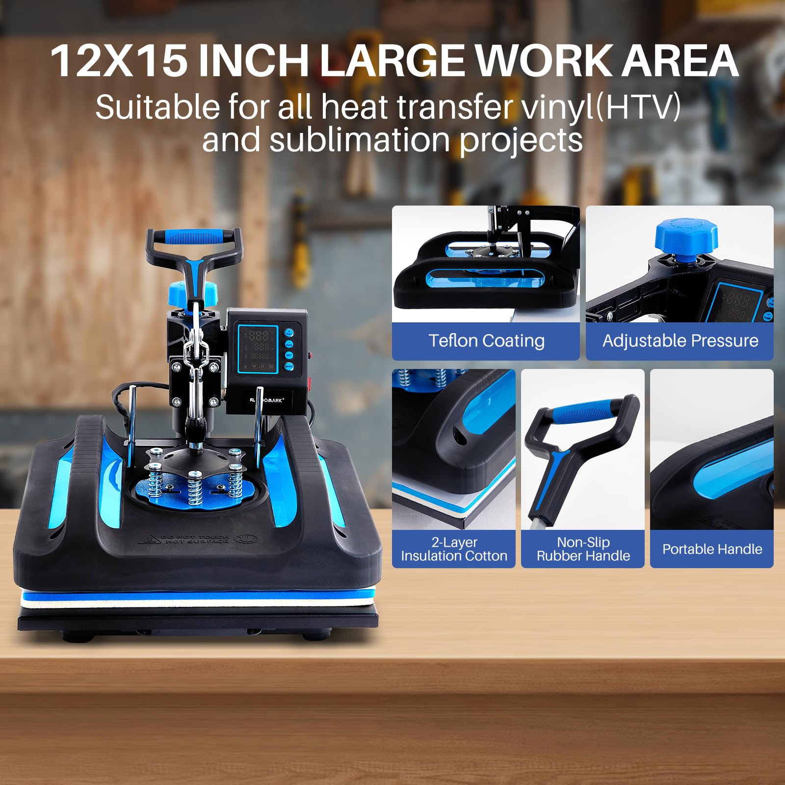 12x15 Inch 5-in-1 Digital Heat Press Machine with 360° Swing Away - Multifunctional Sublimation & Heat Transfer Machine for T-Shirts, Hats, Mugs, Plates - Perfect for DIY Crafts, Custom Apparel & Small Business Printing