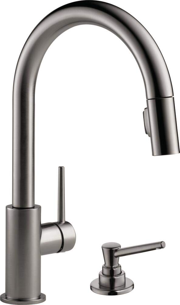 Delta Trinsic Black Stainless Pull-Down Kitchen Faucet with Soap Dispenser - Perfect for Modern Sinks