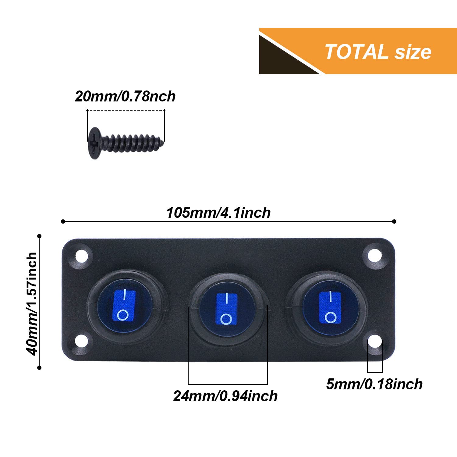 Mankk 3 Gang Rocker Switch Panel with 12V 20A LED Light - Waterproof Toggle Switch 3 Pin On/Off Blue LED Lighted Pre-Wired Round SPST Switch for Automotive, RV, Boat, Trailer, Marine & Off-Road Vehicles - Perfect for Dashboards, Control Panels & Electrical Systems
