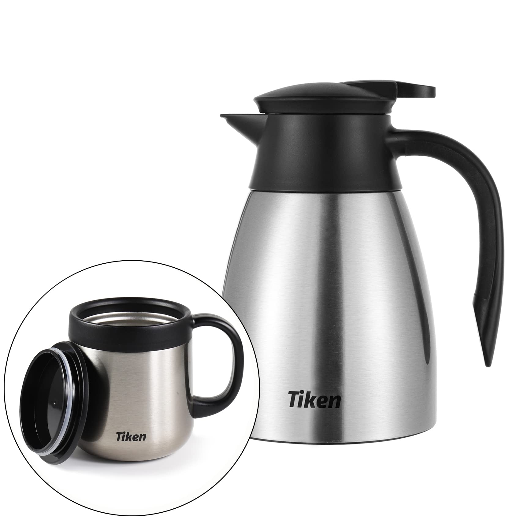 34 Oz Stainless Steel Thermal Coffee Carafe & 11 Oz Insulated Travel Mug with Lid - Vacuum Insulated Coffee Set for Home, Office & Camping