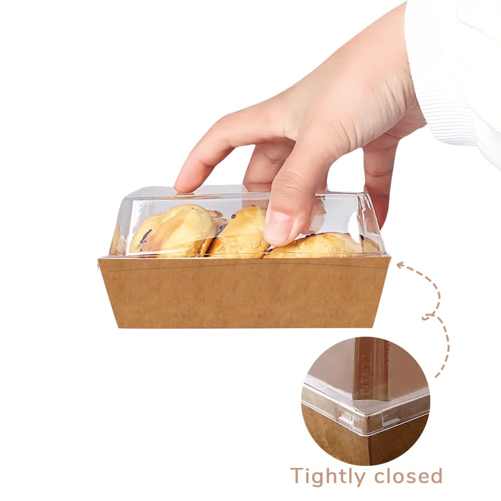 BBJ WRAPS 50-Pack Brown Disposable Sandwich Bakery Boxes with Clear Lids - Perfect for Charcuterie, Donuts, Desserts & Food To-Go Packaging | Ideal for Catering, Parties, Cafes & Food Trucks