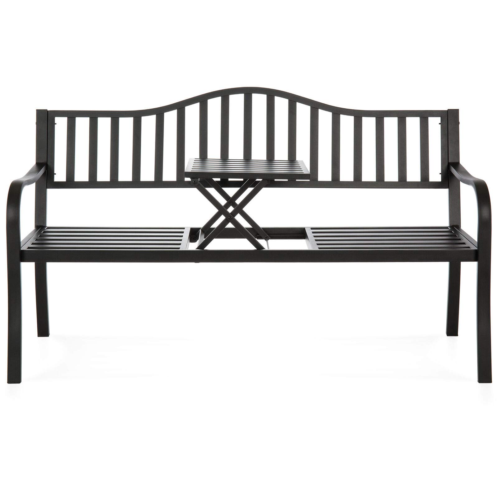 Outdoor Double Bench with Pullout Coffee Table - Adjustable Center Table for Patio, Garden, Deck - Comfortably Seats 2-3 People - Perfect for Backyard, Balcony, Poolside Relaxation & Outdoor Entertaining