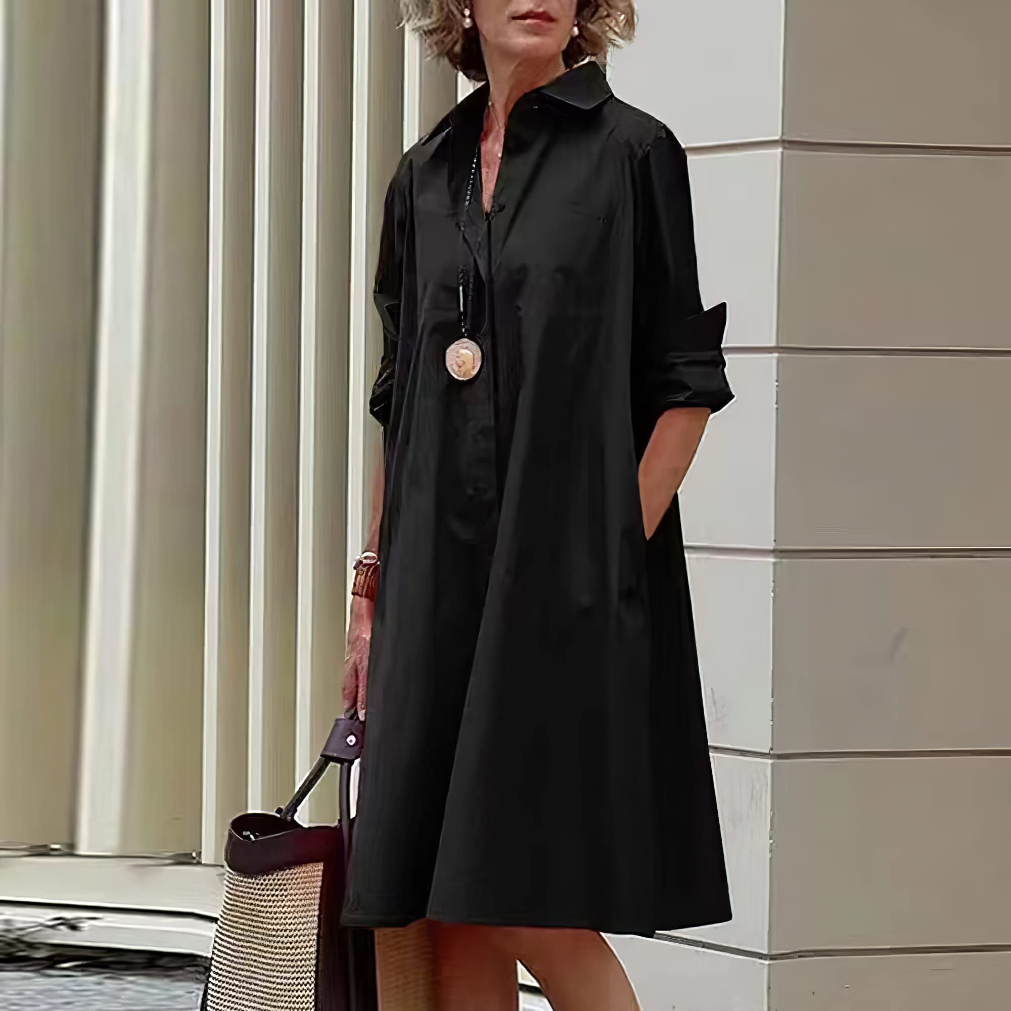 Women's Plus Size Linen Button Down Shirt Dress - Long Sleeve Casual Printed Tunic with Pockets | Perfect for Office Wear, Summer Outfits & Beach Cover-ups