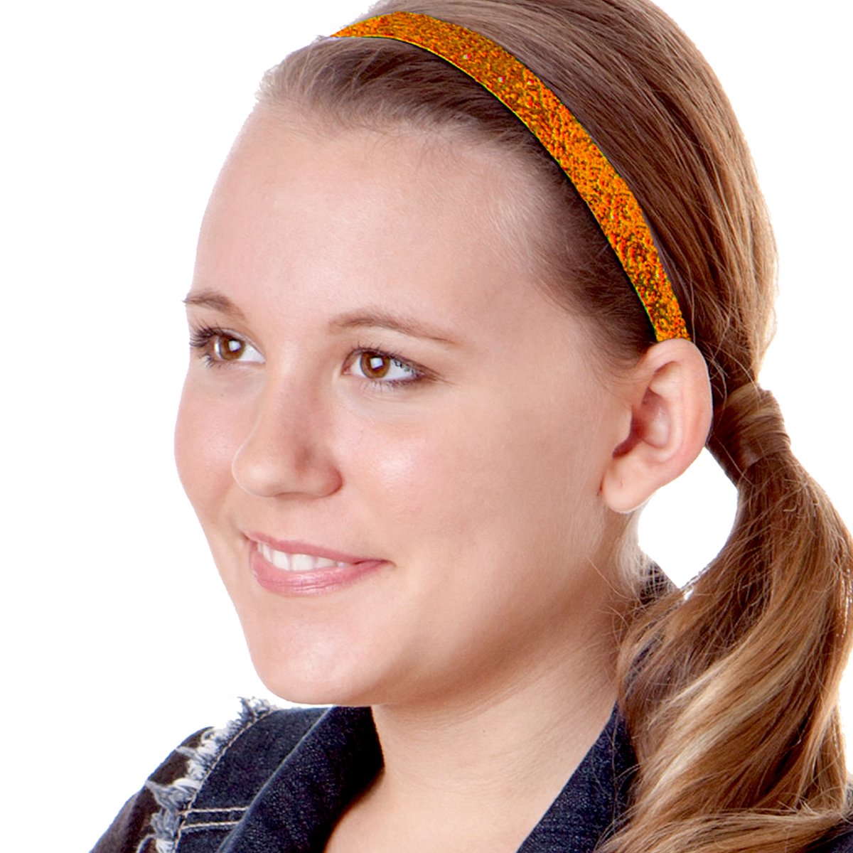 Hipsy Adjustable No-Slip Sparkly Bling Headbands 3-Pack for Women, Girls & Teens - Glitter Mixed Orange - Perfect for Sports, Workouts, School & Fashion Accessories